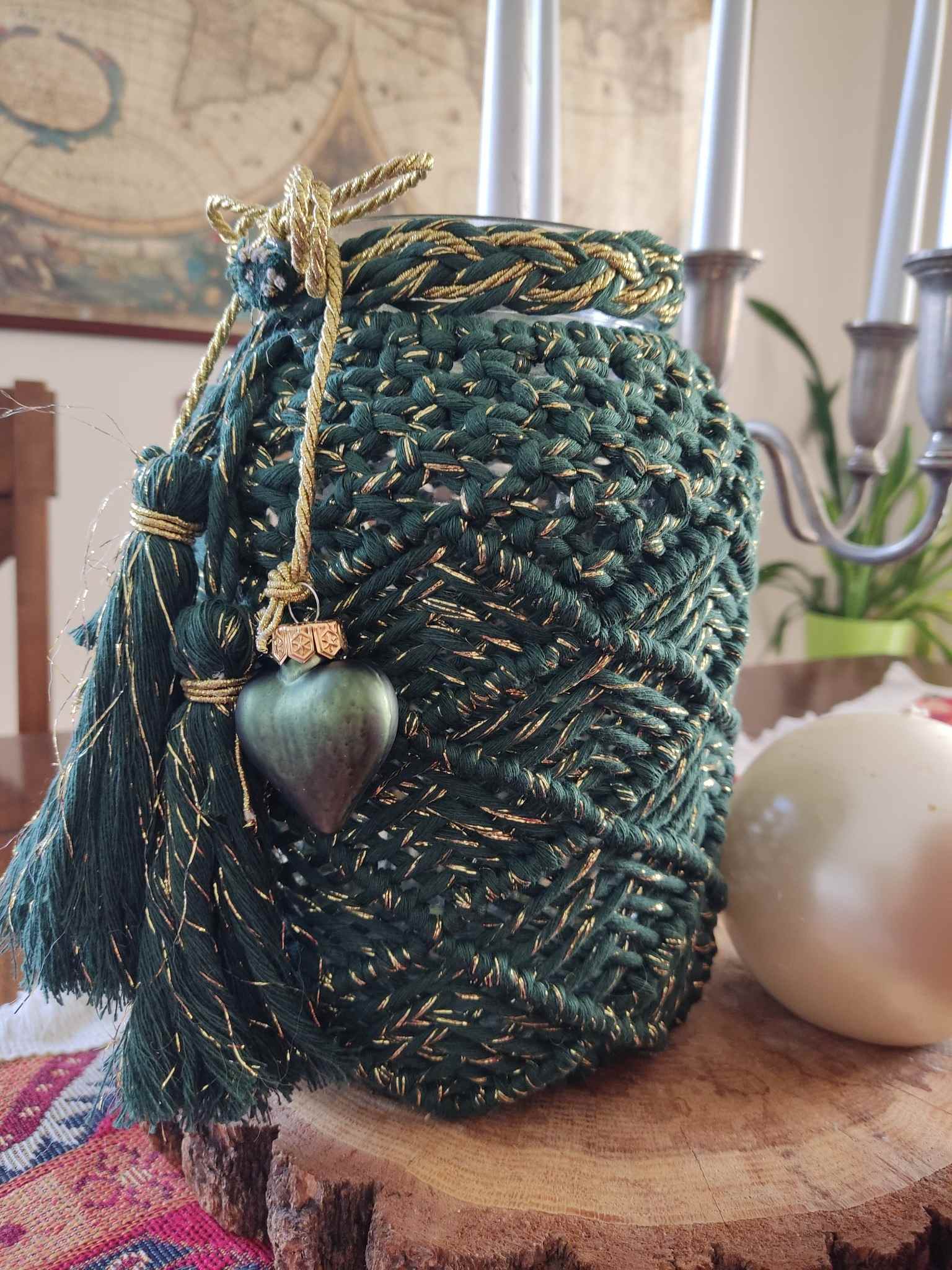 Świąteczny lampion GRENN BOHO HEART - DeasyArt – rękodzieło Boho, lampiony & dekoracje handmade