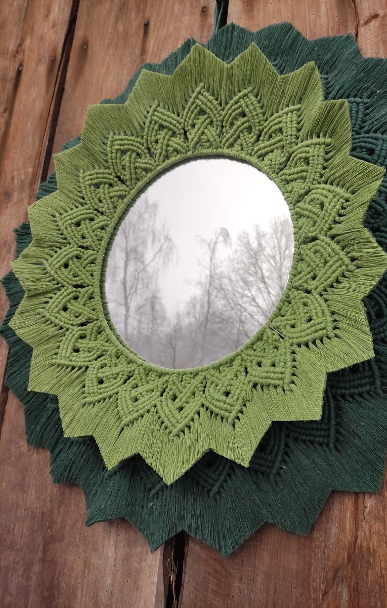 Lustro Makramowe „Leśna Mandala” - DeasyArt – rękodzieło Boho, lampiony & dekoracje handmade
