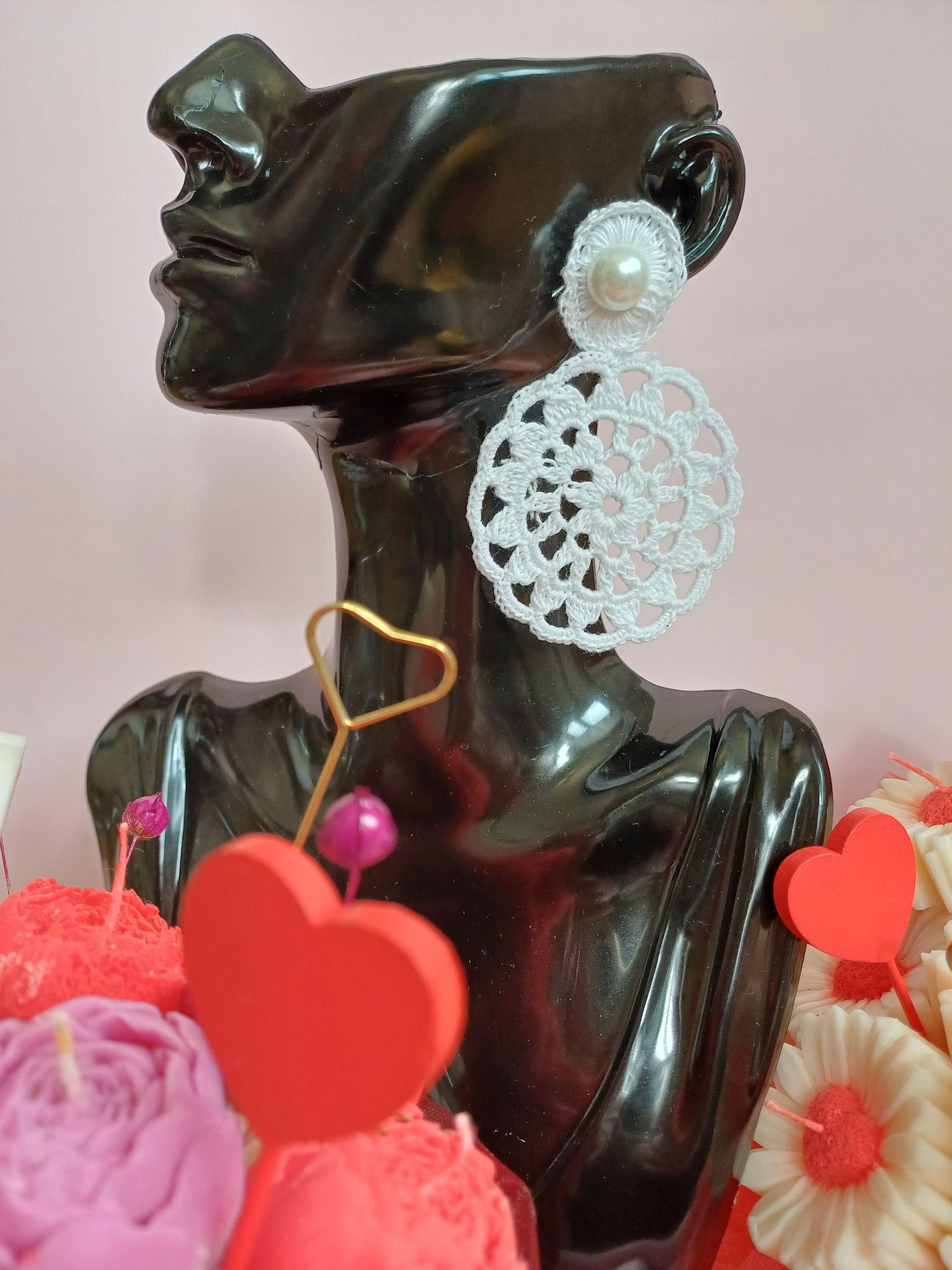 Koronkowe kolczyki - ŚNIEŻNA KORONKA  - DeasyArt – rękodzieło Boho, lampiony & dekoracje handmade