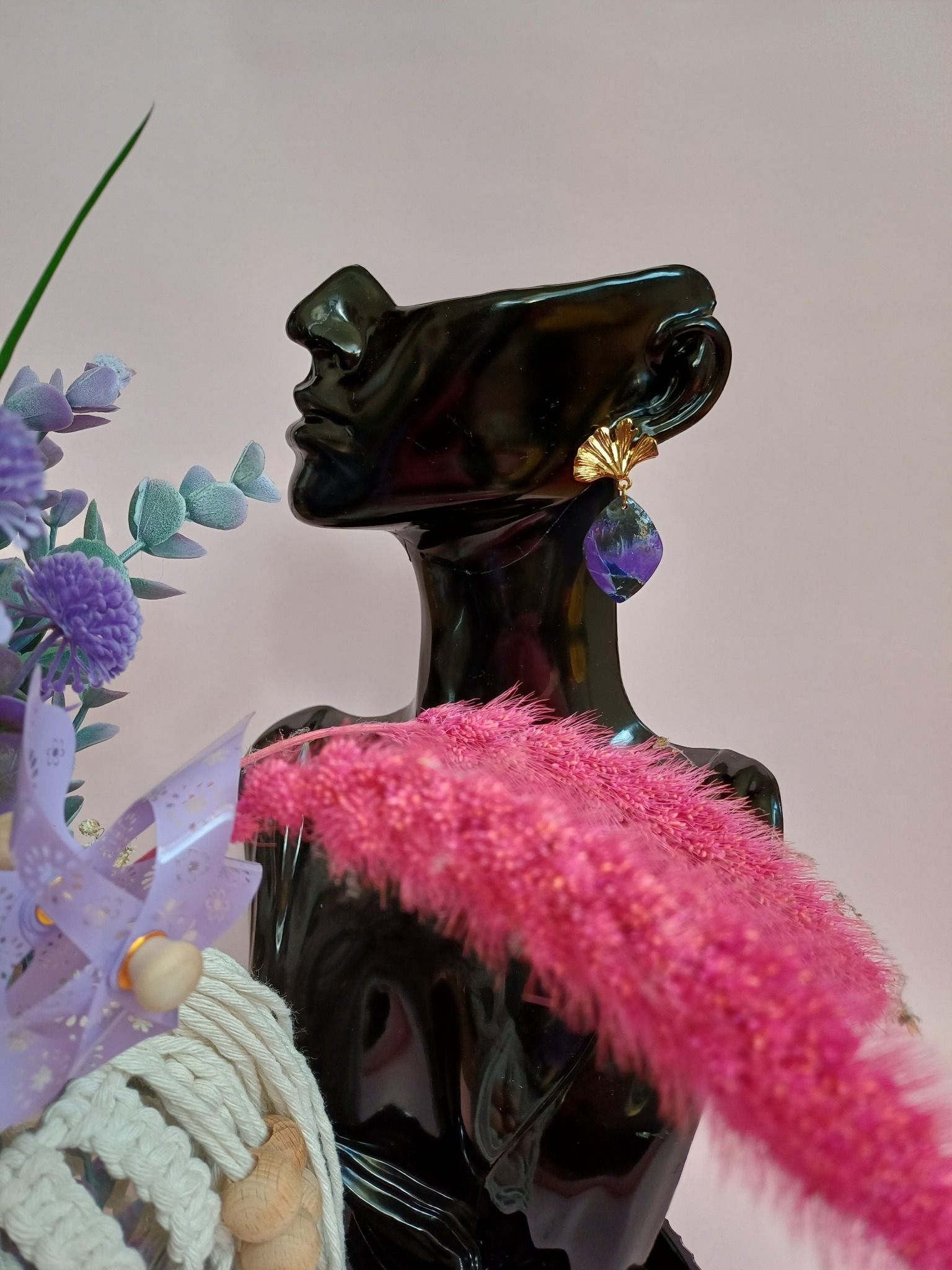 Kolczyki z glinki polimerowej termoutwardzalnej FIOLETOWA AURORA - DeasyArt – rękodzieło Boho, lampiony & dekoracje handmade