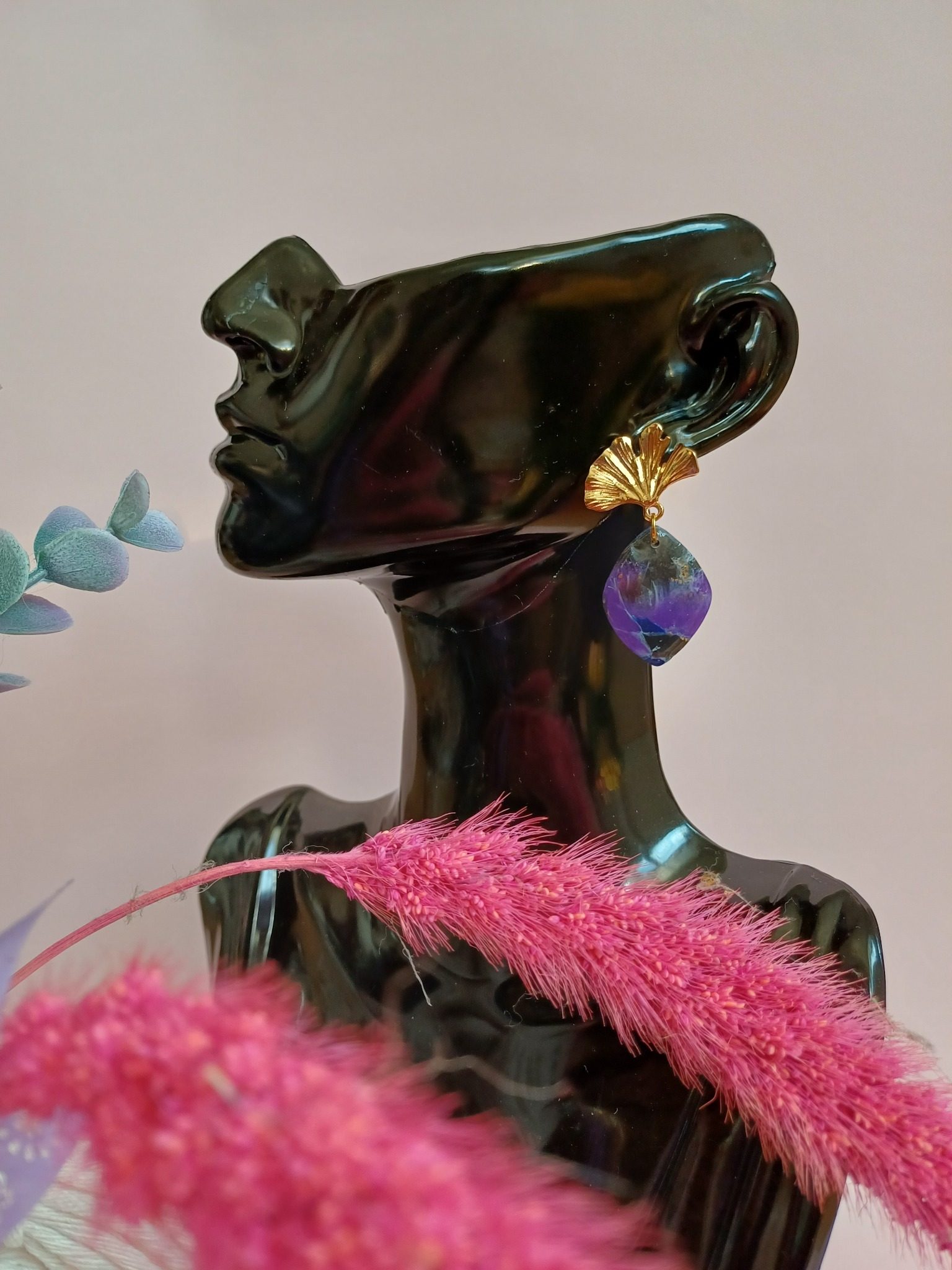 Kolczyki z glinki polimerowej termoutwardzalnej FIOLETOWA AURORA - DeasyArt – rękodzieło Boho, lampiony & dekoracje handmade