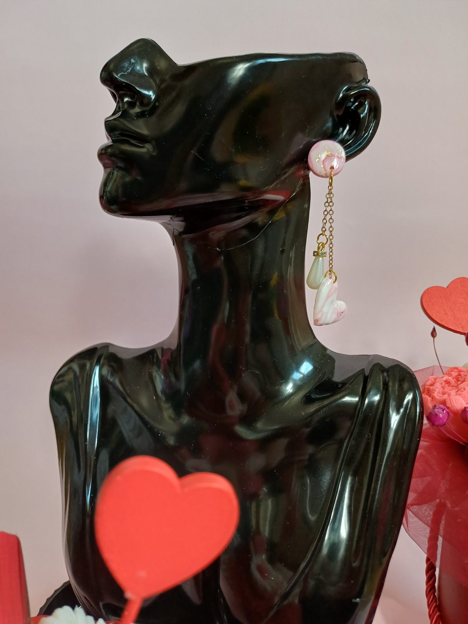 Kolczyki z glinki polimerowej termoutwardzalnej RÓŻOWE SEKRETY - DeasyArt – rękodzieło Boho, lampiony & dekoracje handmade