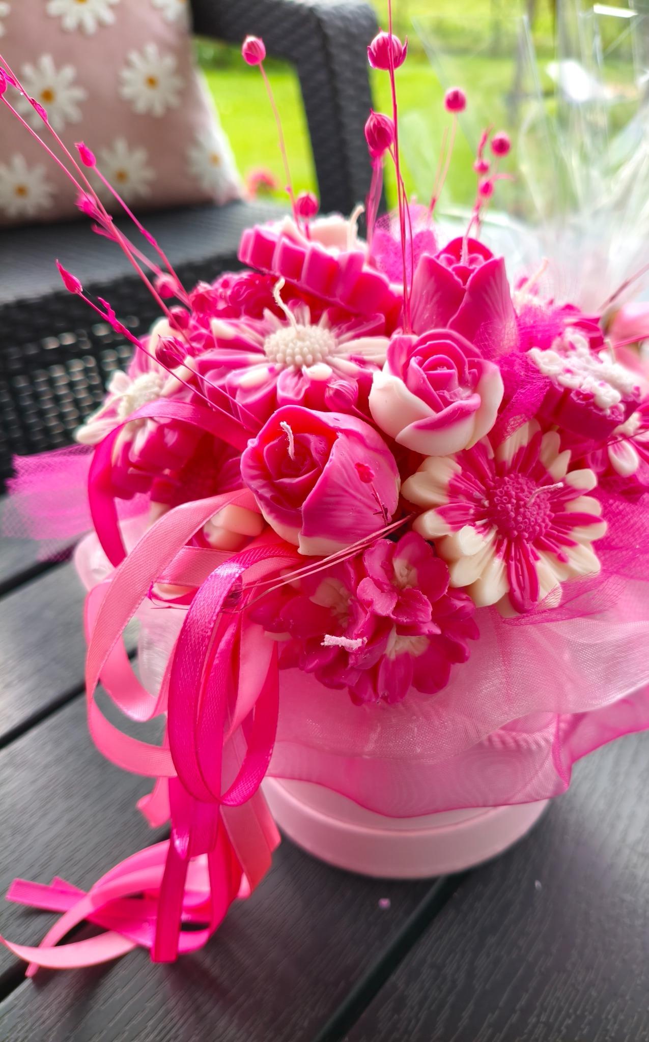 Candle Flower box XL RÓŻOWE STOKROTKI  - DeasyArt – rękodzieło Boho, lampiony & dekoracje handmade