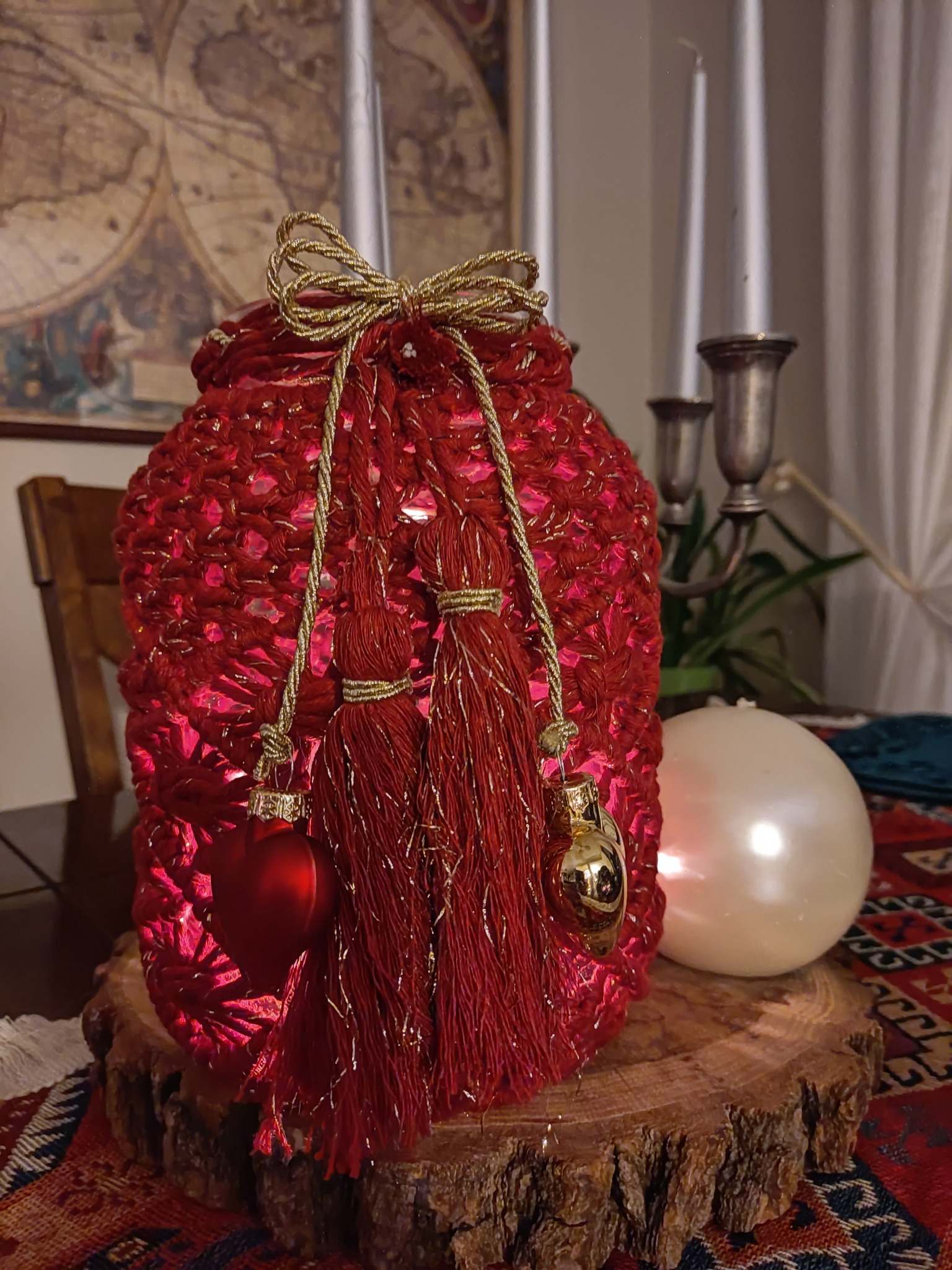 Świąteczny lampion RED BOHO HEART - DeasyArt – rękodzieło Boho, lampiony & dekoracje handmade