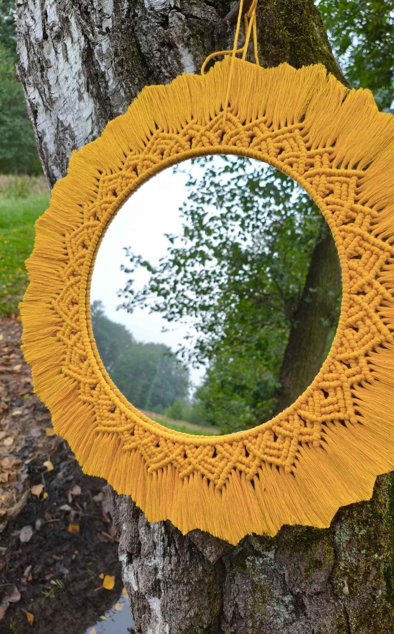 Lustro z mandalą SŁONECZNY DOTYK BOHO  - DeasyArt – rękodzieło Boho, lampiony & dekoracje handmade