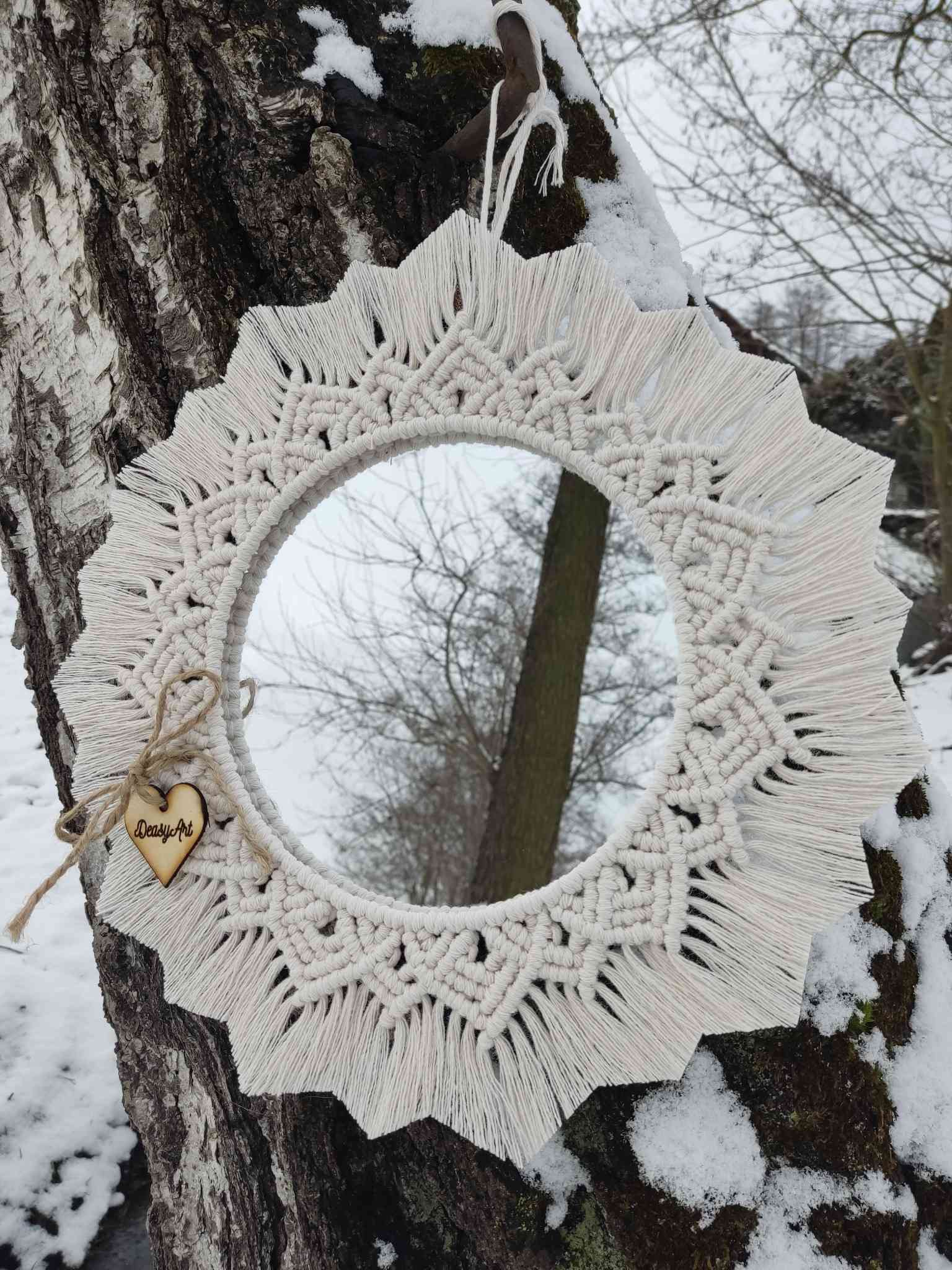 Lustro z mandalą PURE WHITE  - DeasyArt – rękodzieło Boho, lampiony & dekoracje handmade