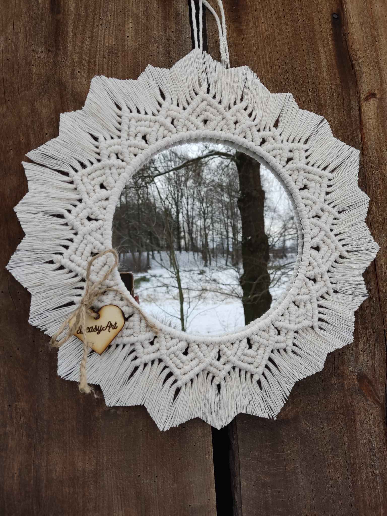 Lustro z mandalą PURE WHITE  - DeasyArt – rękodzieło Boho, lampiony & dekoracje handmade