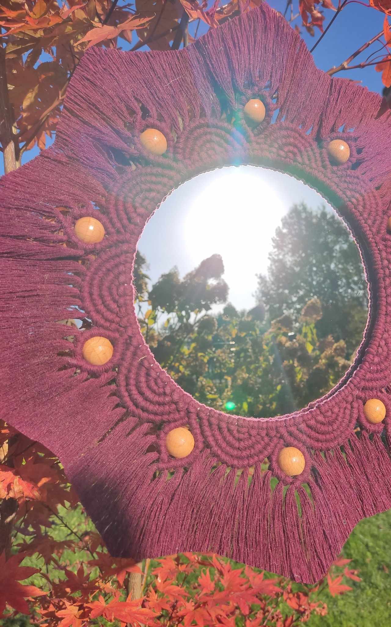 Lustro z mandalą BURGUNDOWA AURA  - DeasyArt – rękodzieło Boho, lampiony & dekoracje handmade