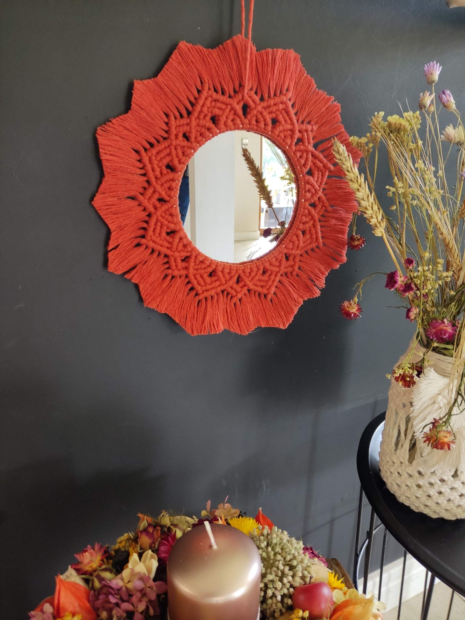 Lustro z mandalą CORAL  - DeasyArt – rękodzieło Boho, lampiony & dekoracje handmade