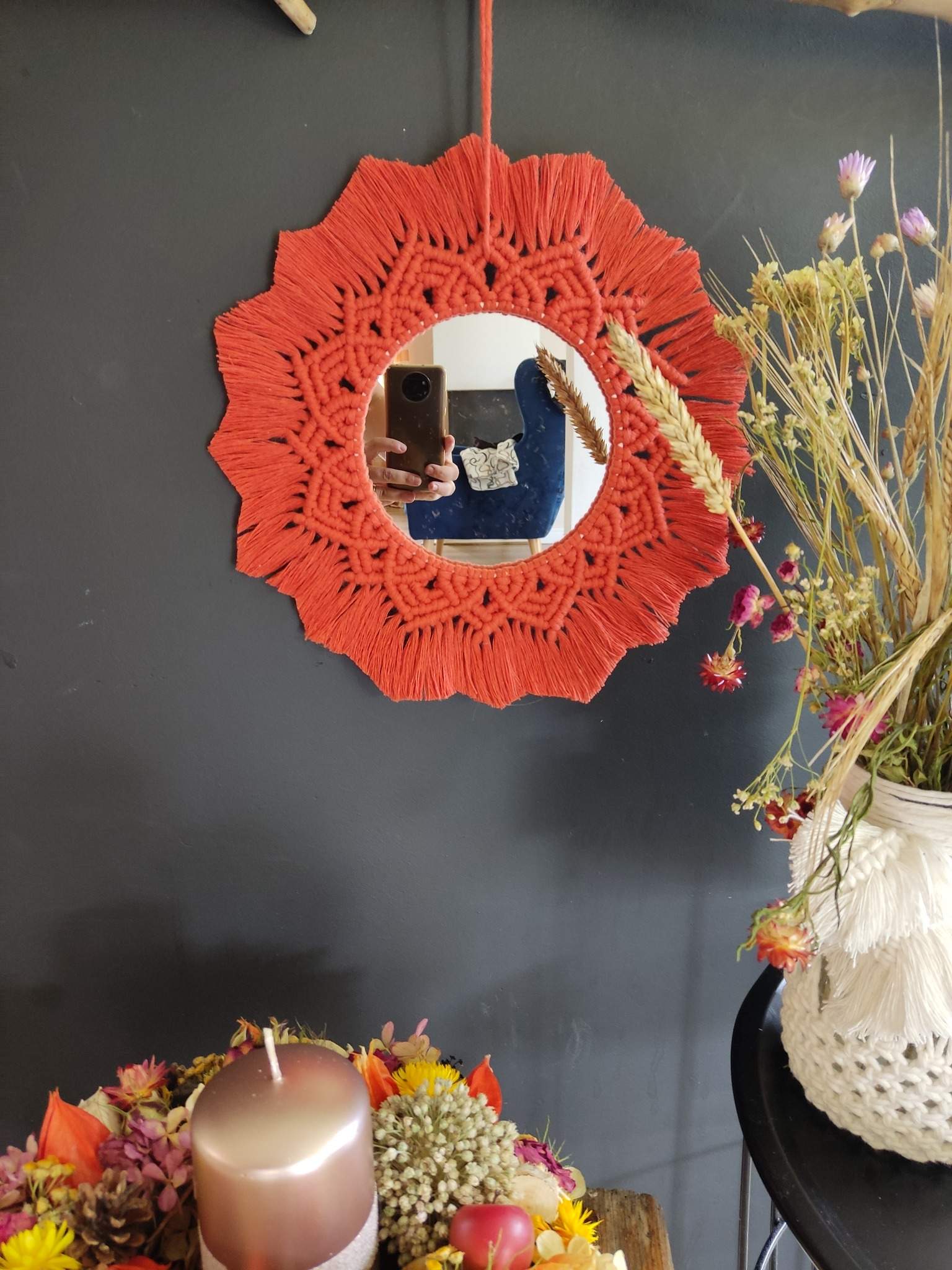 Lustro z mandalą CORAL  - DeasyArt – rękodzieło Boho, lampiony & dekoracje handmade