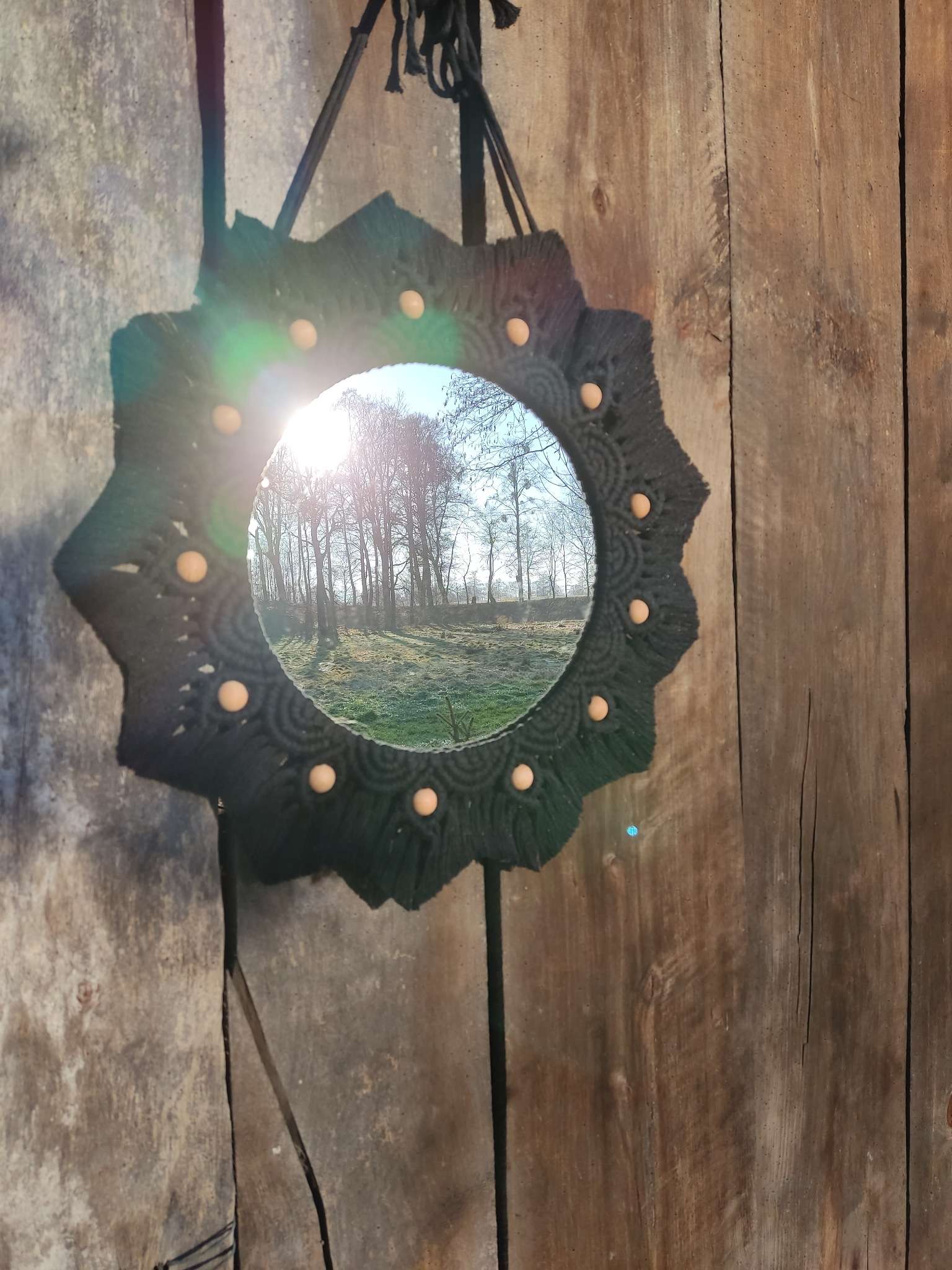 Lustro z mandalą CZARNA MANDALA NOCY  - DeasyArt – rękodzieło Boho, lampiony & dekoracje handmade