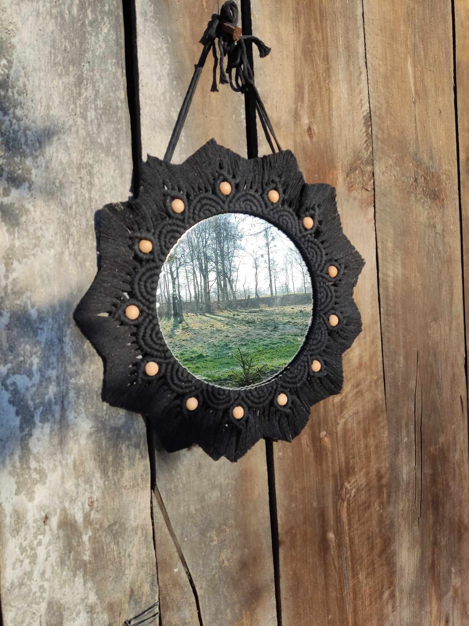 Lustro z mandalą CZARNA MANDALA NOCY  - DeasyArt – rękodzieło Boho, lampiony & dekoracje handmade