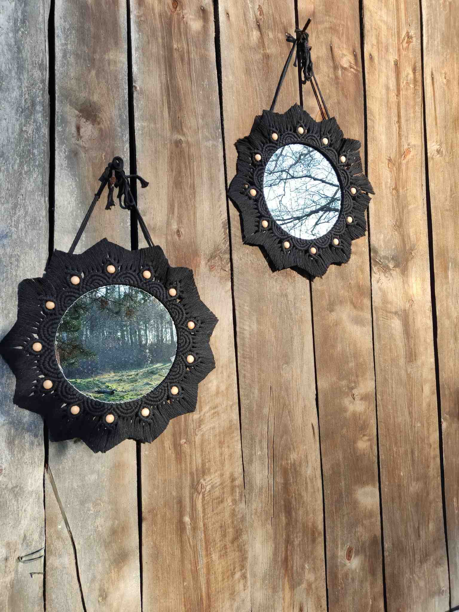 Lustro z mandalą CZARNA MANDALA NOCY  - DeasyArt – rękodzieło Boho, lampiony & dekoracje handmade