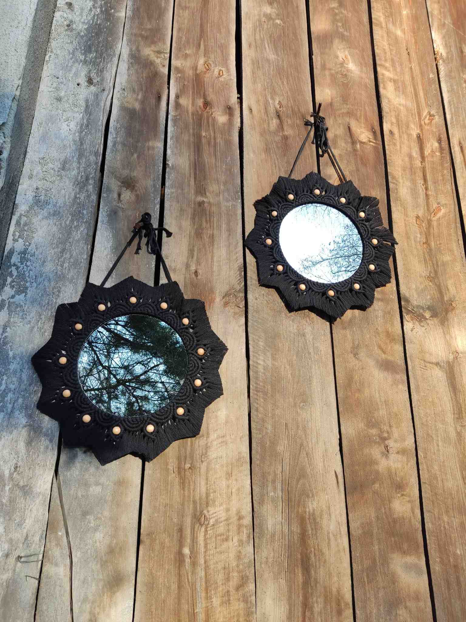 Lustro z mandalą CZARNA MANDALA NOCY  - DeasyArt – rękodzieło Boho, lampiony & dekoracje handmade