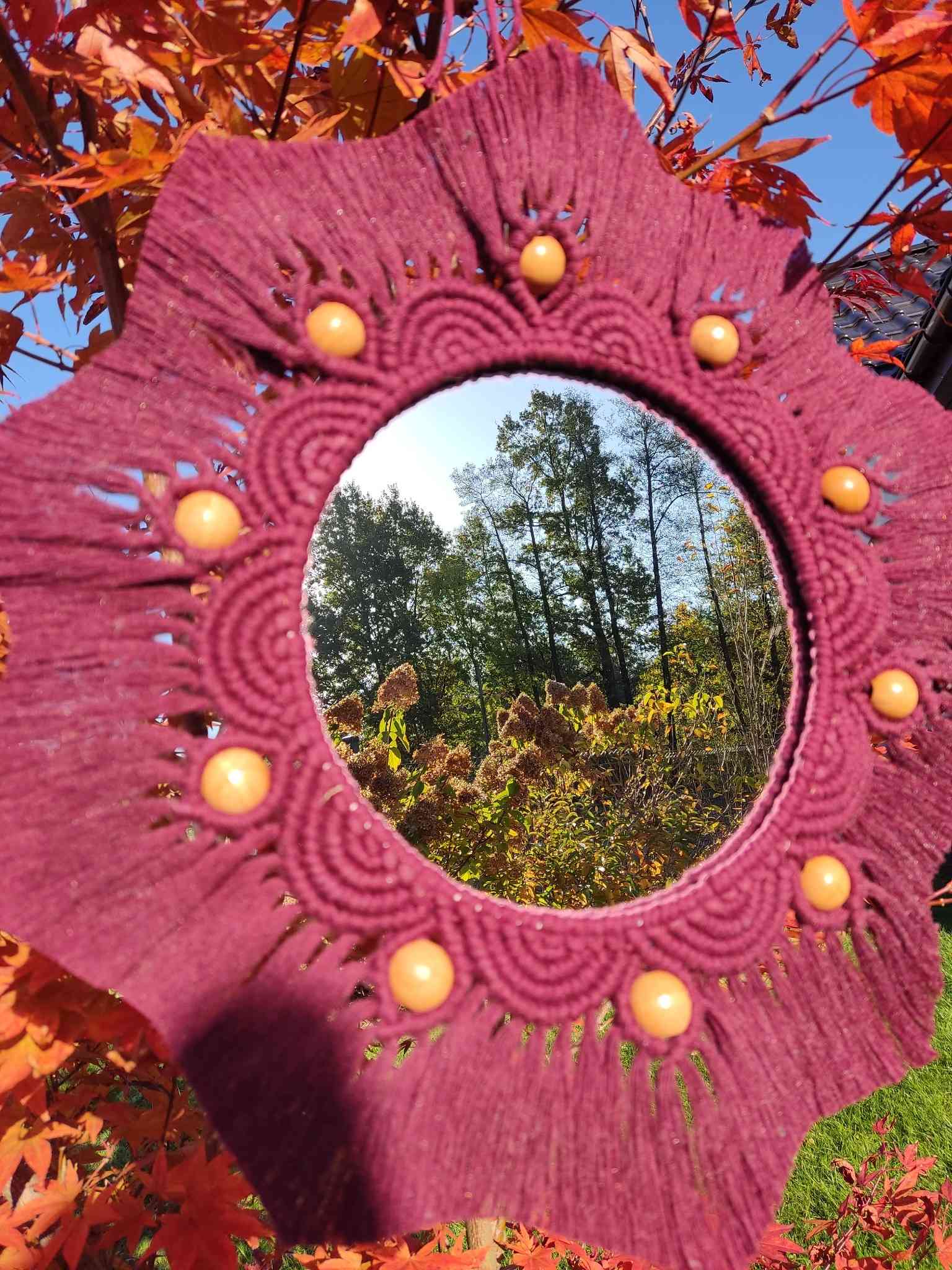 Lustro z mandalą BURGUNDOWA AURA  - DeasyArt – rękodzieło Boho, lampiony & dekoracje handmade