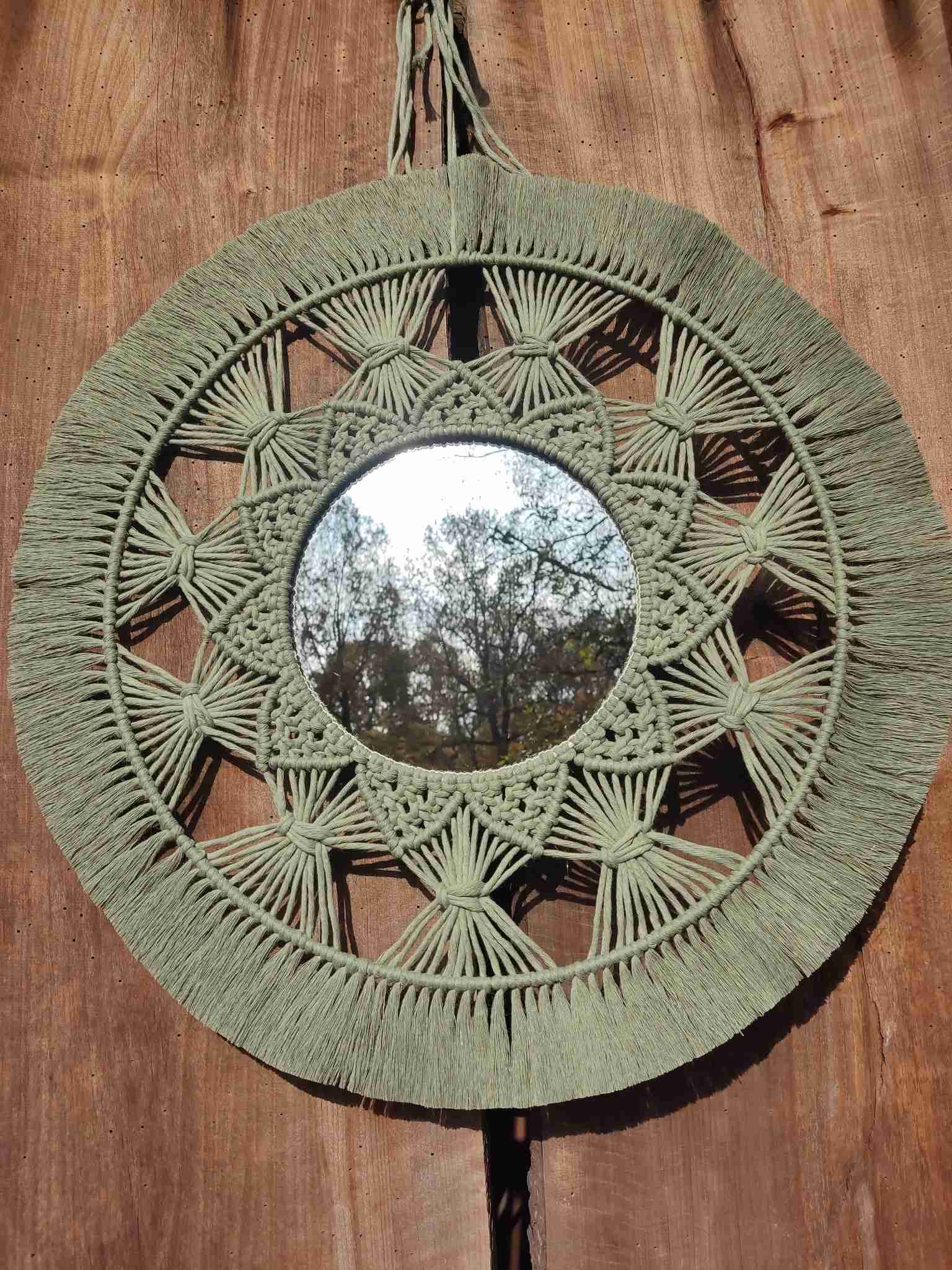 Lustro z mandalą EUKALIPTUS  - DeasyArt – rękodzieło Boho, lampiony & dekoracje handmade