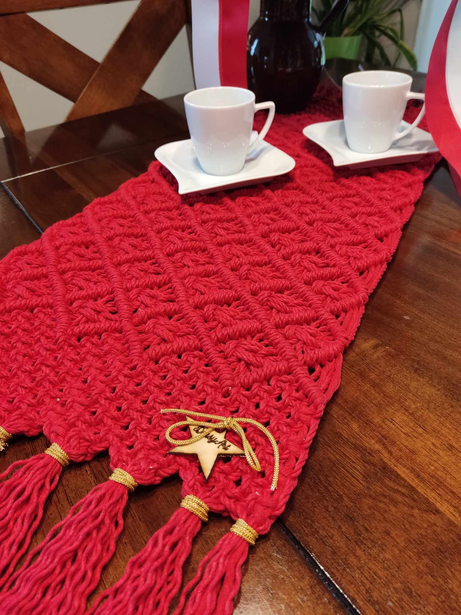 Bieżnik CZERWONY BLASK  - DeasyArt – rękodzieło Boho, lampiony & dekoracje handmade