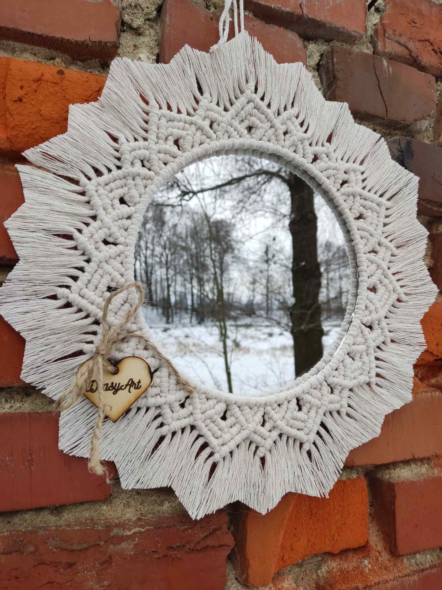 Lustro z mandalą PURE WHITE  - DeasyArt – rękodzieło Boho, lampiony & dekoracje handmade