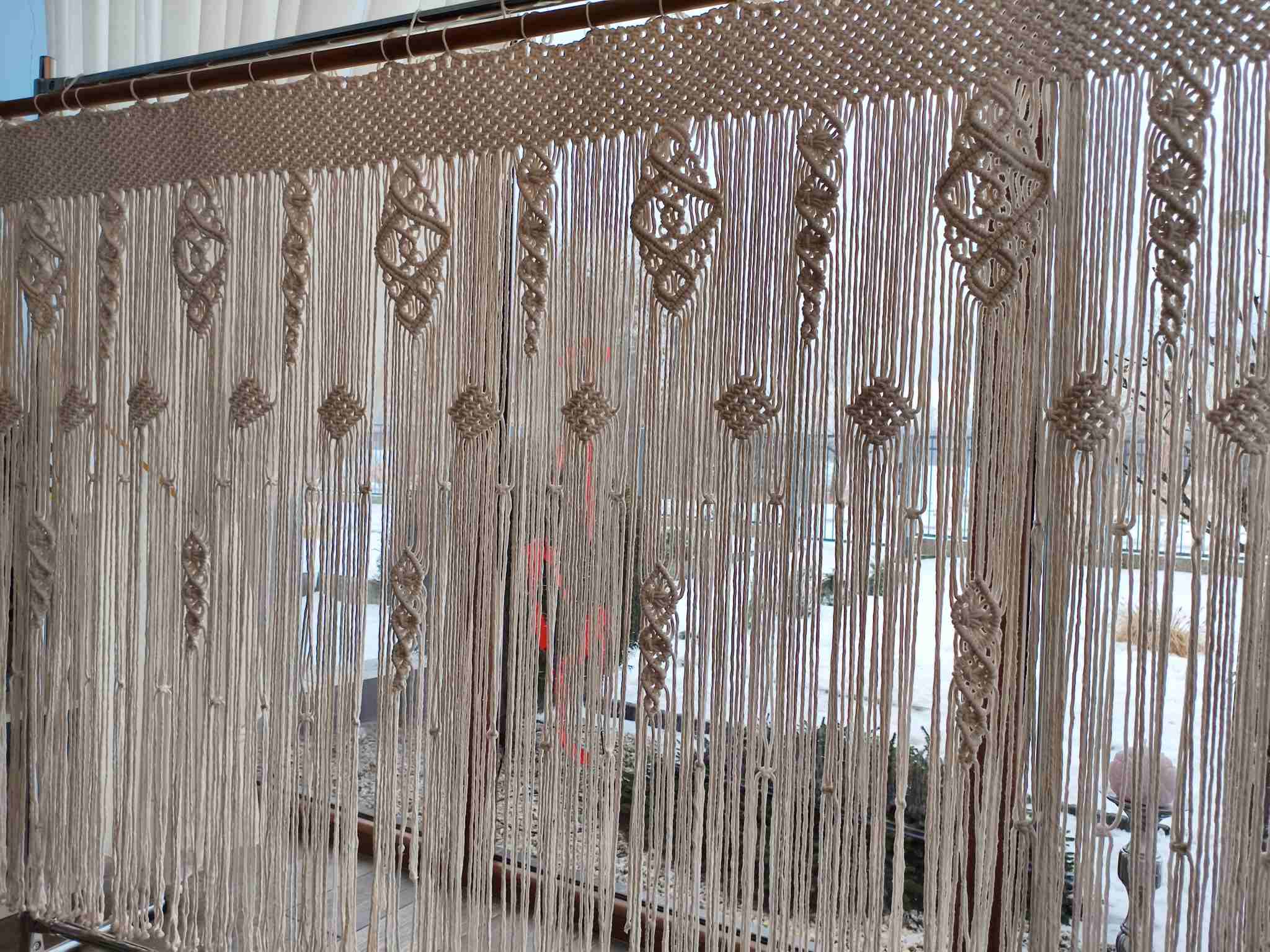 Makramowa dekoracyjna firanka do okna w stylu Boho 200 x 120 cm  - DeasyArt – rękodzieło Boho, lampiony & dekoracje handmade