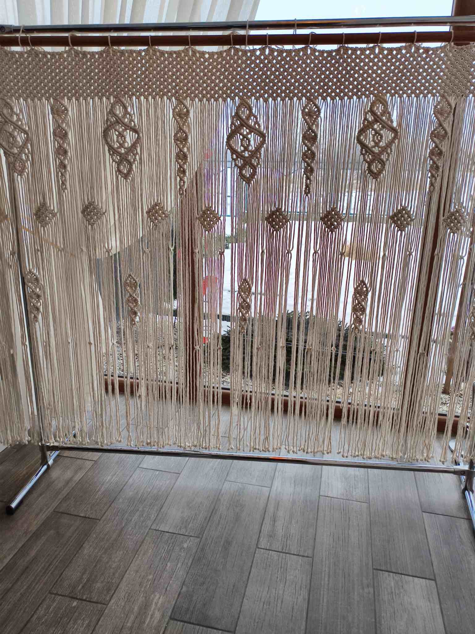 Makramowa dekoracyjna firanka do okna w stylu Boho 200 x 120 cm  - DeasyArt – rękodzieło Boho, lampiony & dekoracje handmade