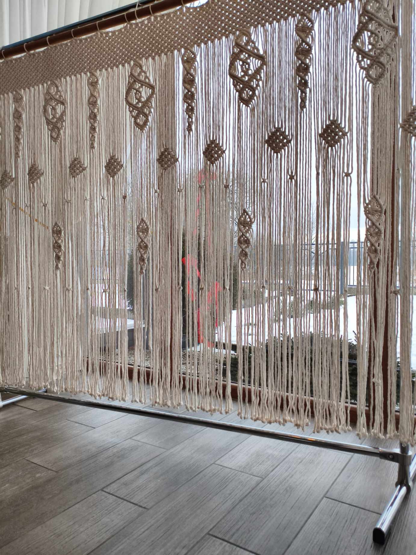 Makramowa dekoracyjna firanka do okna w stylu Boho 200 x 120 cm  - DeasyArt – rękodzieło Boho, lampiony & dekoracje handmade