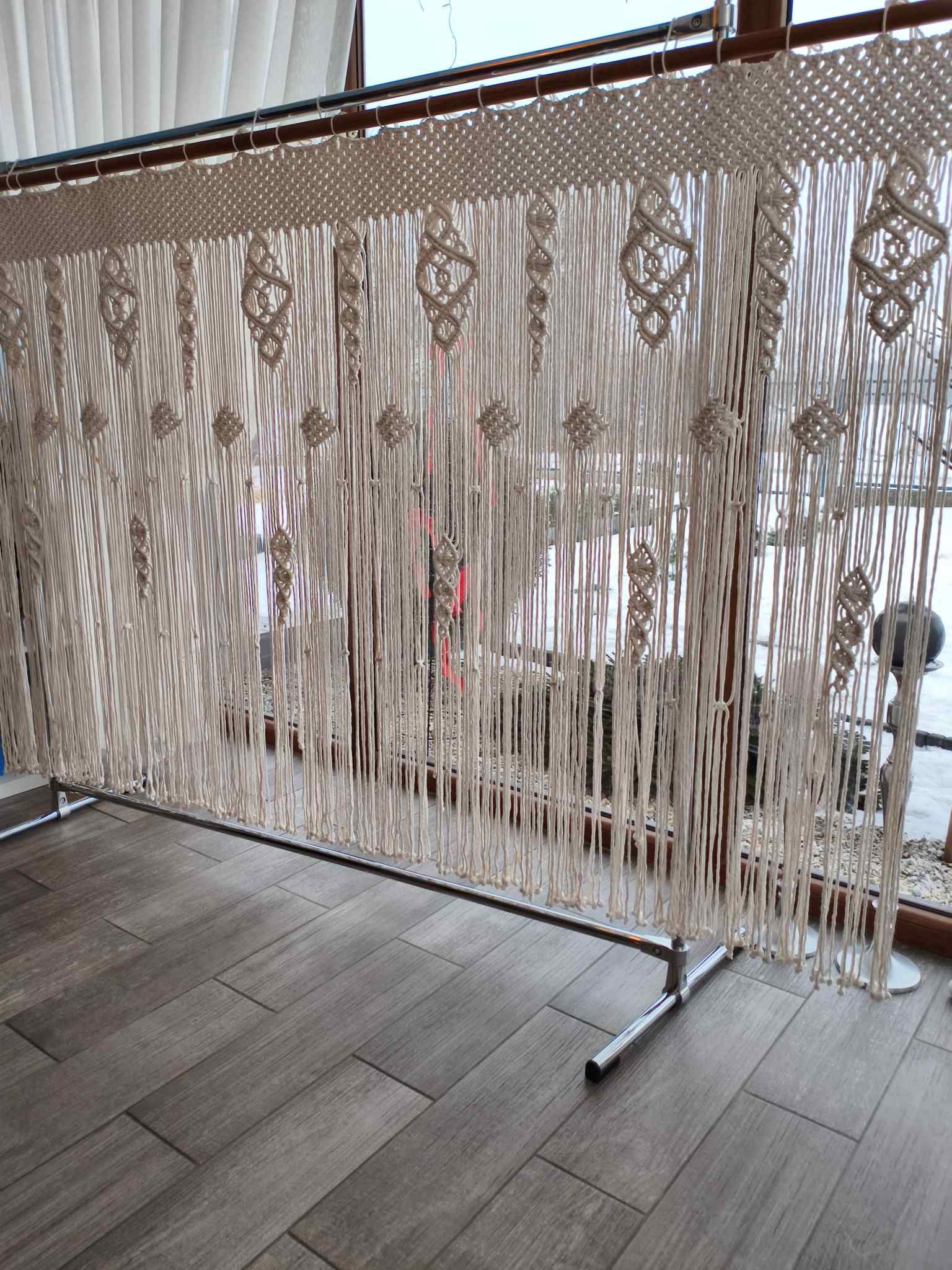 Makramowa dekoracyjna firanka do okna w stylu Boho 200 x 120 cm  - DeasyArt – rękodzieło Boho, lampiony & dekoracje handmade