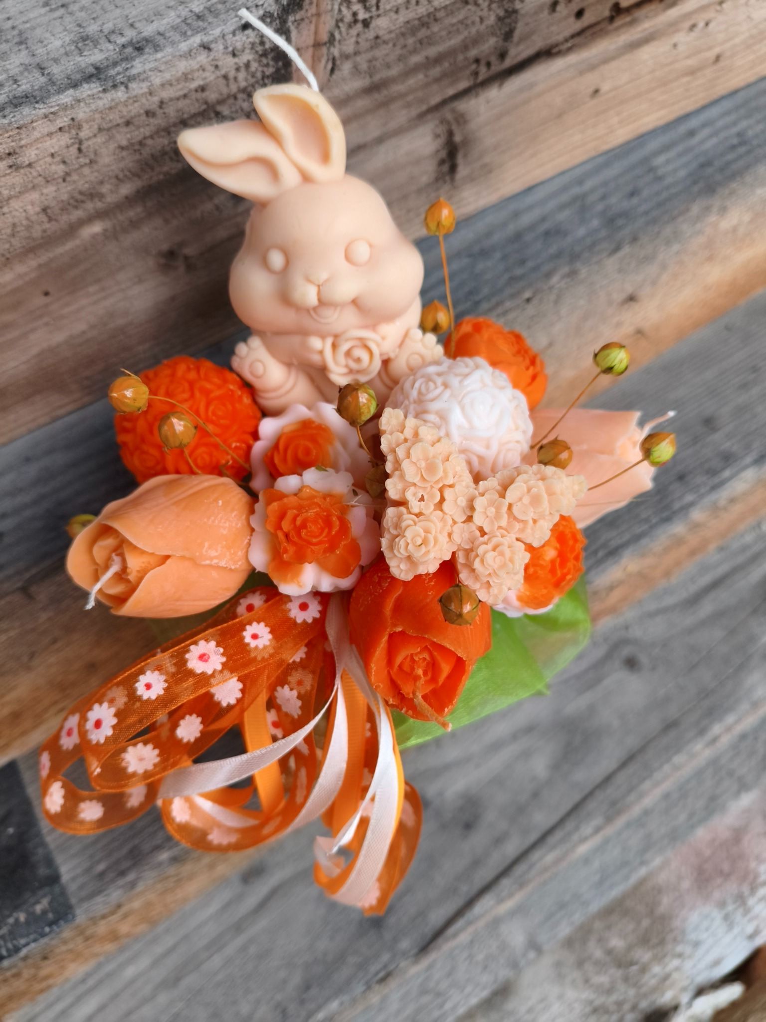 Wielkanocny Candle Flower box wykonany z naturalnych świec sojowych - pomarańczowy  - DeasyArt – rękodzieło Boho, lampiony & dekoracje handmade