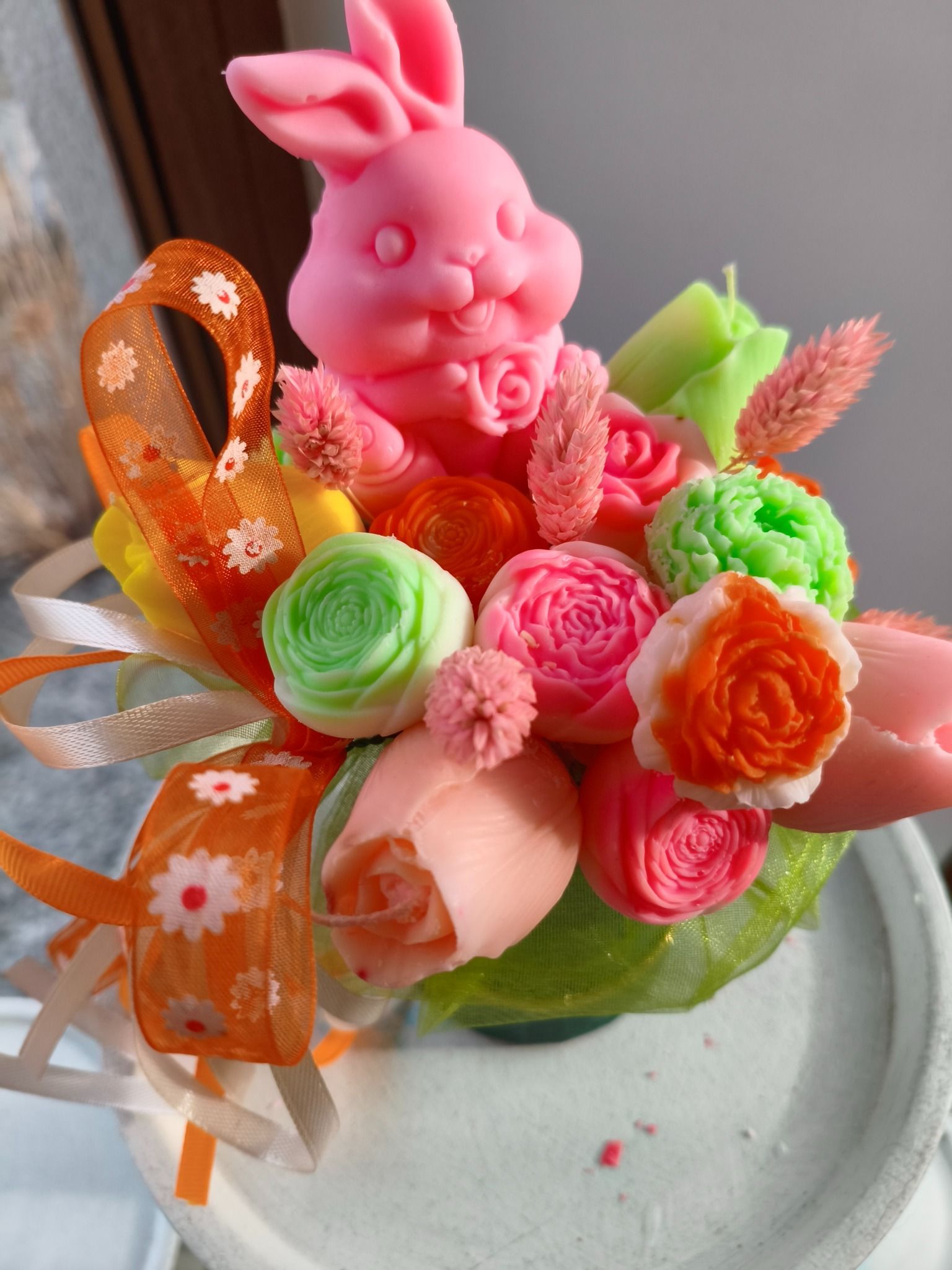 Wielkanocny Candle Flower box wykonany z naturalnych świec sojowych - DeasyArt – rękodzieło Boho, lampiony & dekoracje handmade