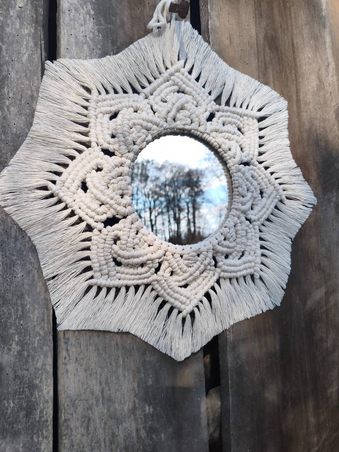 Lustro z mandalą LEŚNE ECHO - DeasyArt – rękodzieło Boho, lampiony & dekoracje handmade