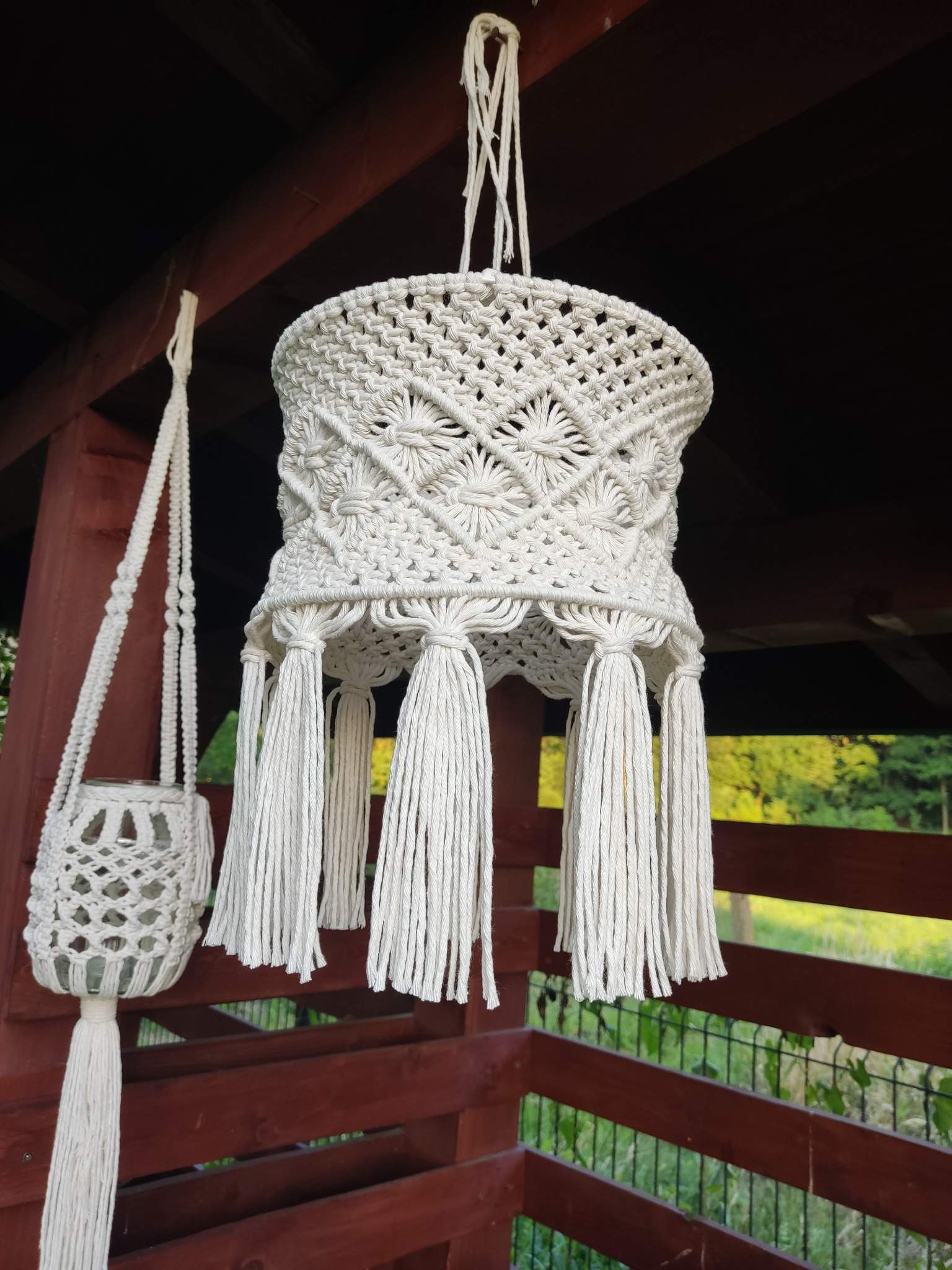 Makramowy abażur SPLOT NATURY  - DeasyArt – rękodzieło Boho, lampiony & dekoracje handmade