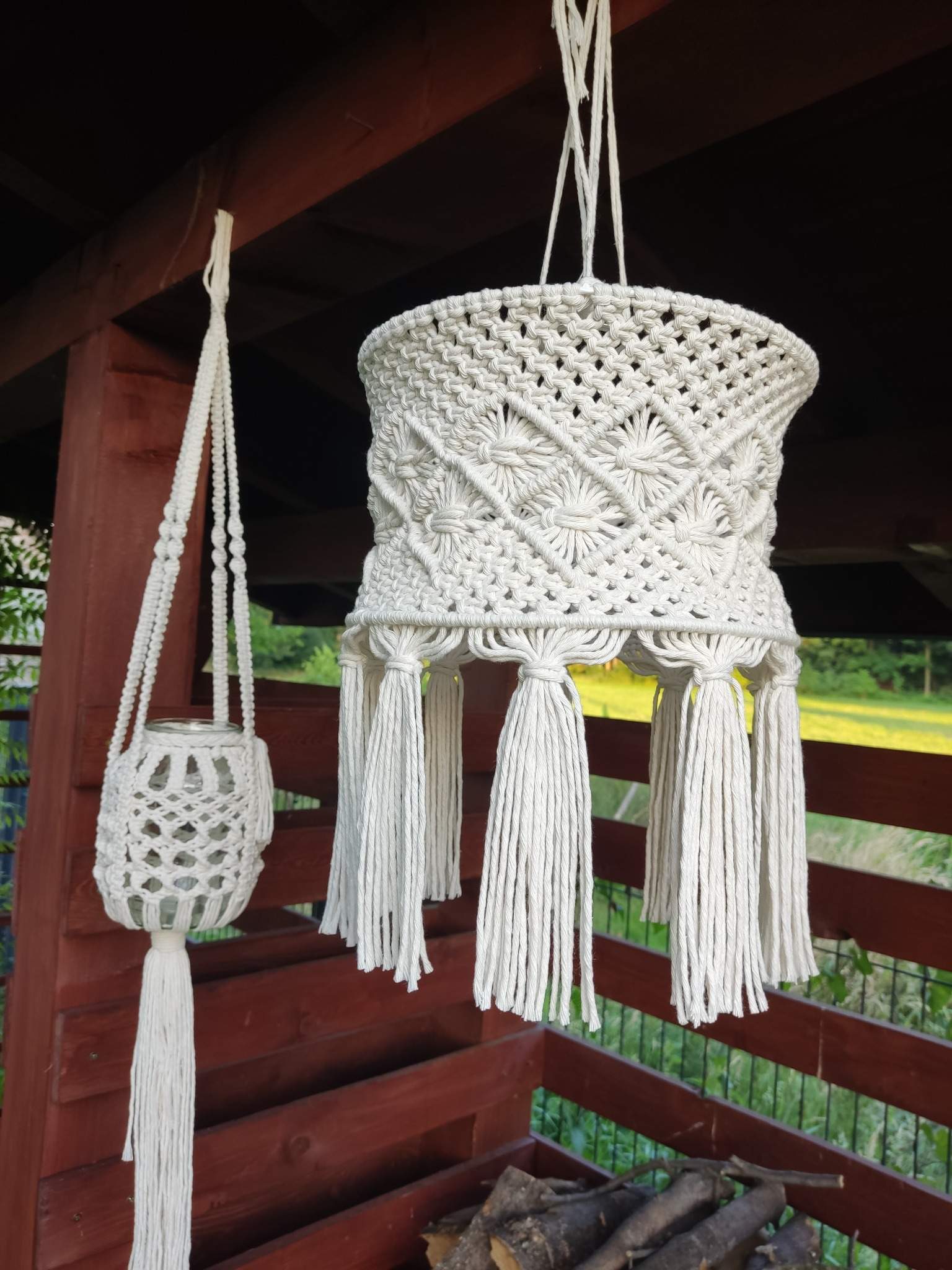 Makramowy abażur SPLOT NATURY  - DeasyArt – rękodzieło Boho, lampiony & dekoracje handmade