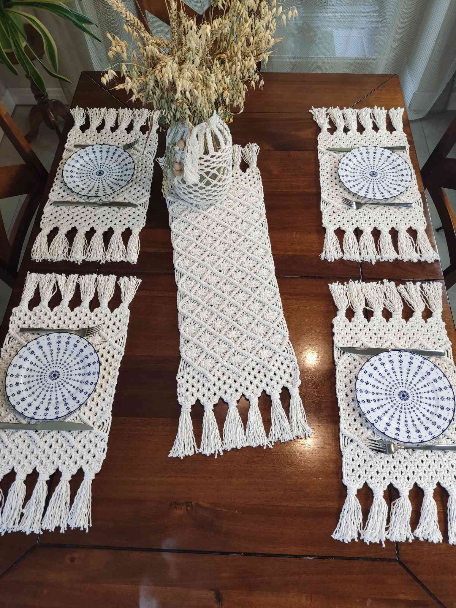 Zestaw na stół podkładki z bieżnikiem NATURAL HARMONY  - DeasyArt – rękodzieło Boho, lampiony & dekoracje handmade