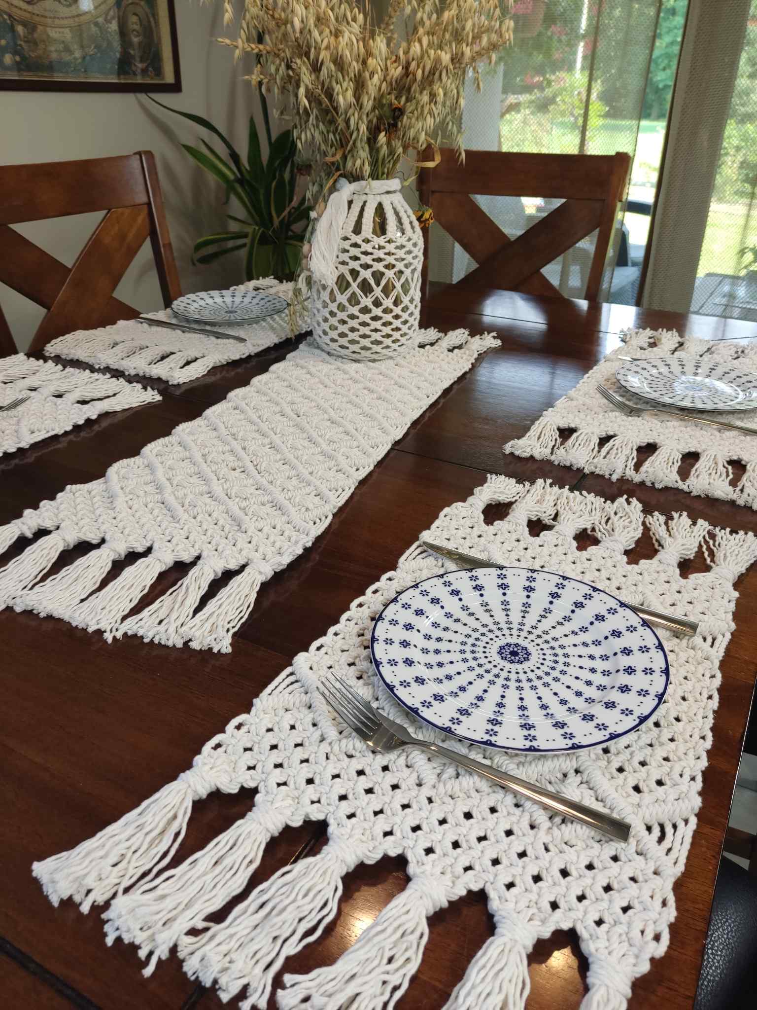 Zestaw na stół podkładki z bieżnikiem NATURAL HARMONY  - DeasyArt – rękodzieło Boho, lampiony & dekoracje handmade