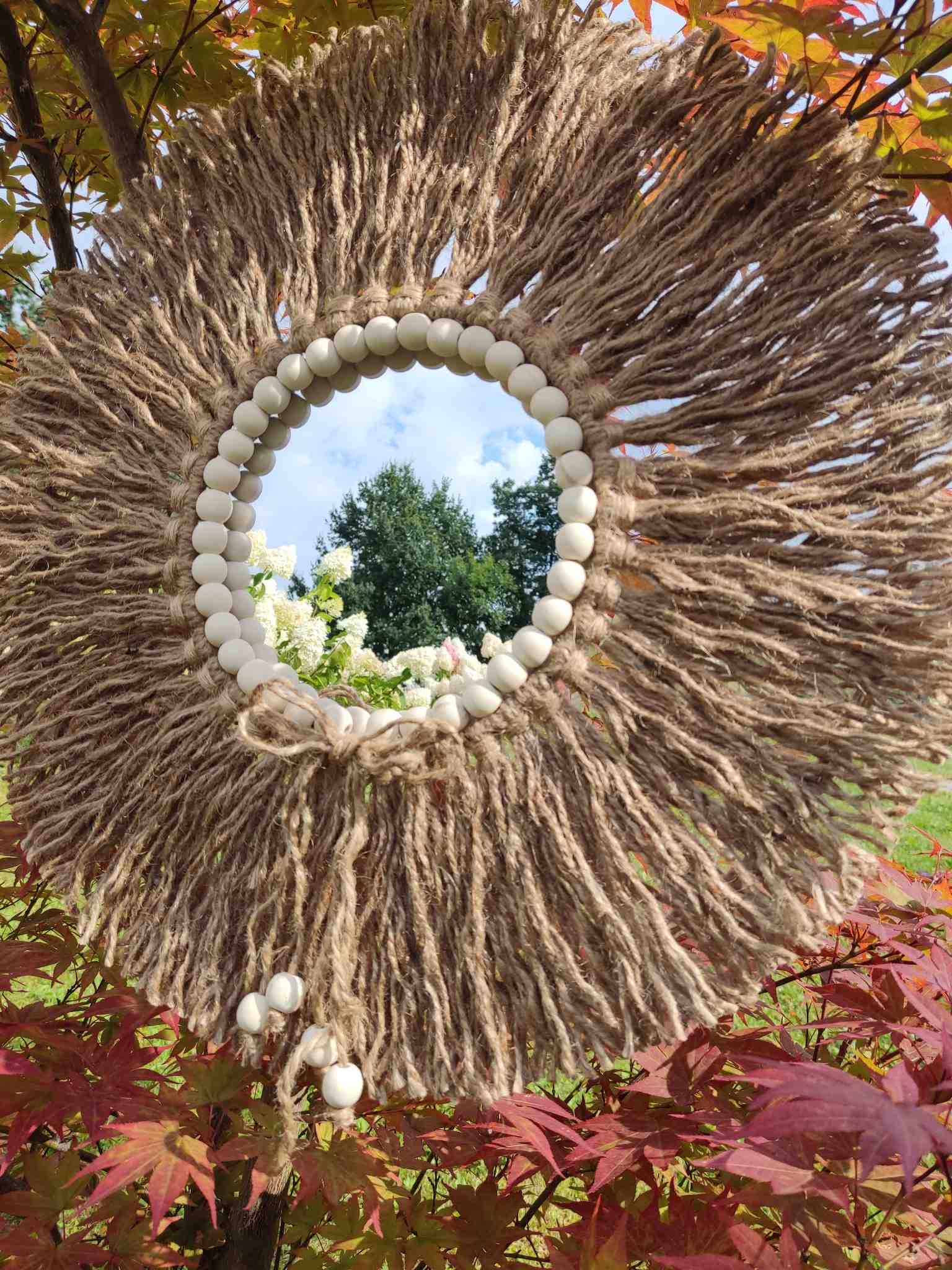 Lustro z liny SŁONECZNA AURA  - DeasyArt – rękodzieło Boho, lampiony & dekoracje handmade