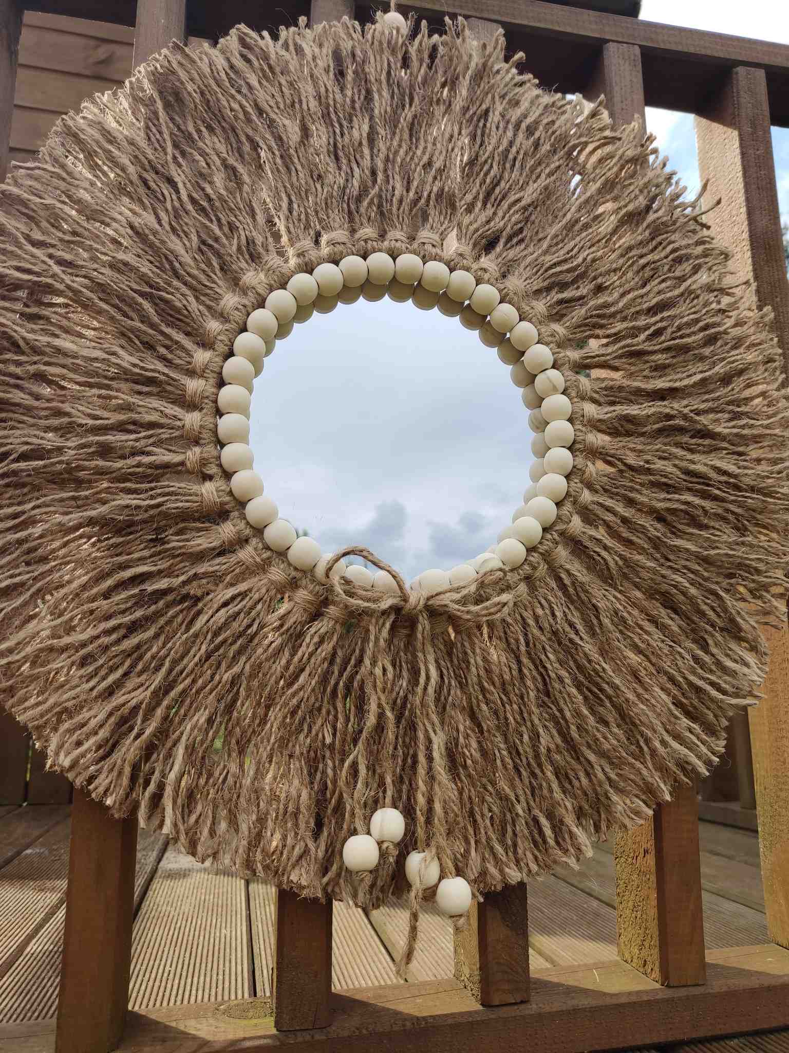 Lustro z liny SŁONECZNA AURA  - DeasyArt – rękodzieło Boho, lampiony & dekoracje handmade