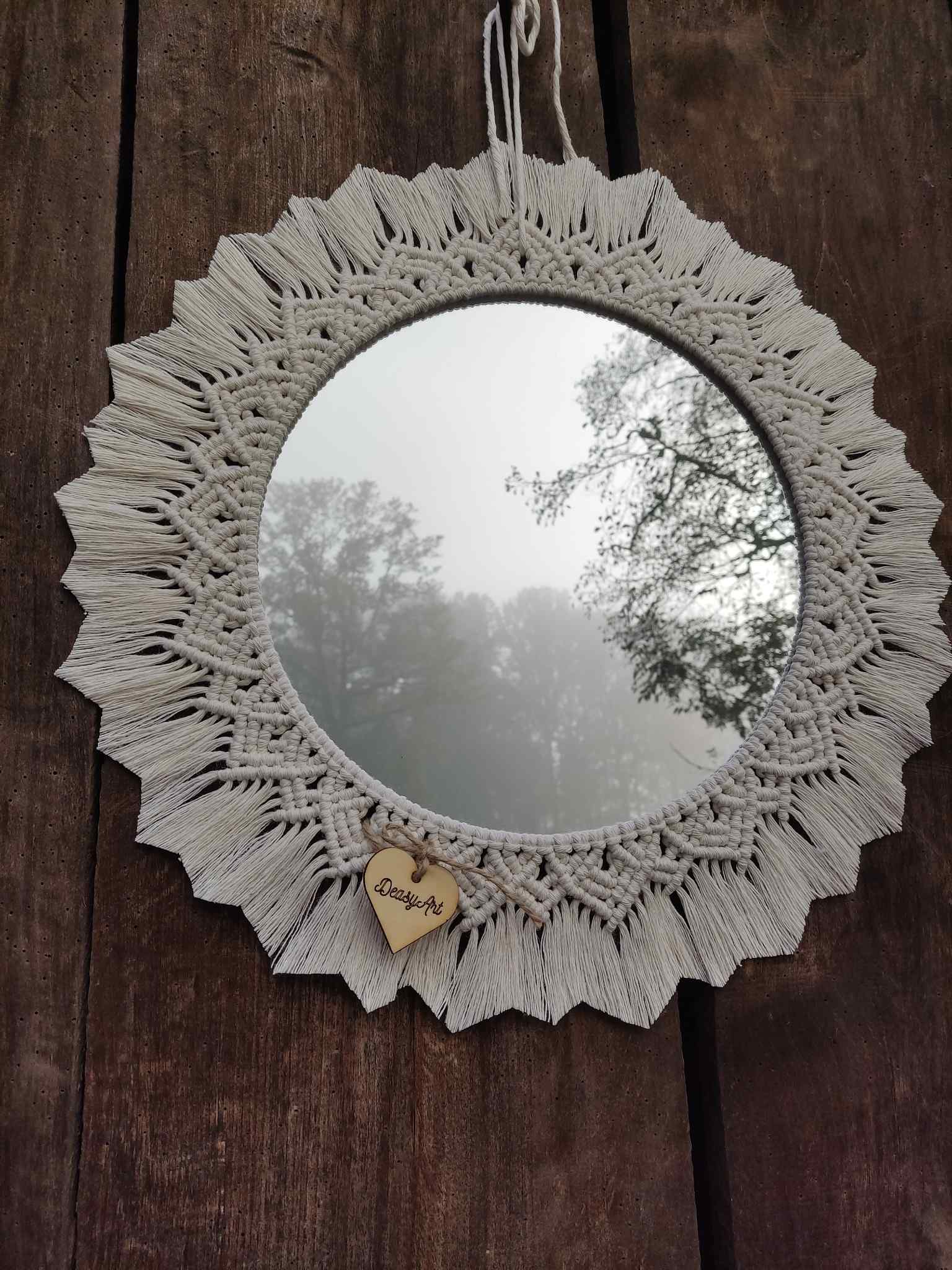 Lustro z mandalą PORANNA MGŁA  - DeasyArt – rękodzieło Boho, lampiony & dekoracje handmade