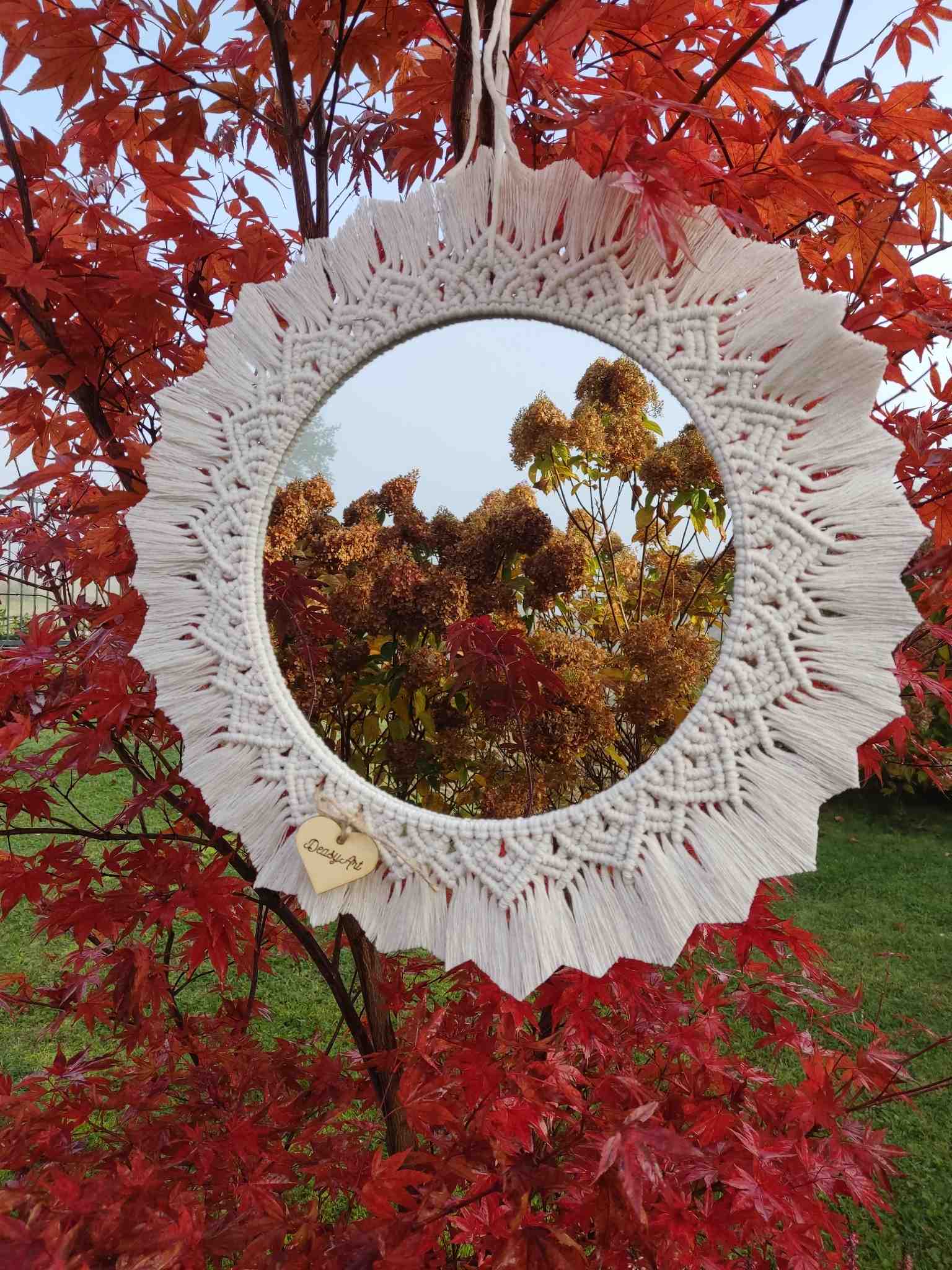 Lustro z mandalą PORANNA MGŁA  - DeasyArt – rękodzieło Boho, lampiony & dekoracje handmade