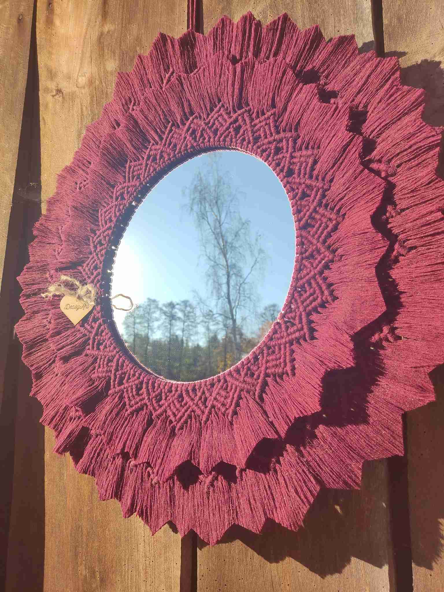 Lustro z mandalą BURGUNDOWA KRÓLOWA  - DeasyArt – rękodzieło Boho, lampiony & dekoracje handmade