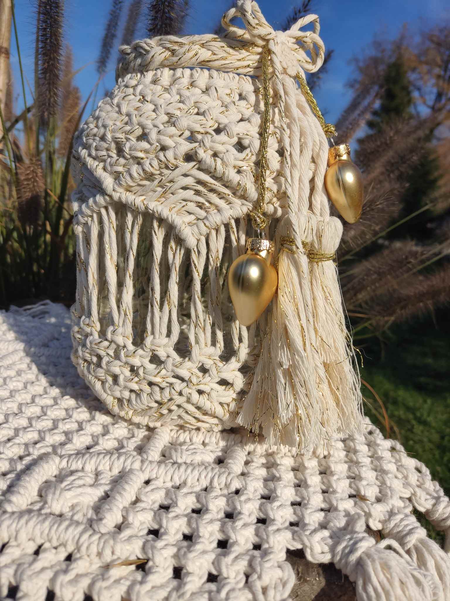 Świąteczny lampion GOLDEN BOHO HEART - DeasyArt – rękodzieło Boho, lampiony & dekoracje handmade