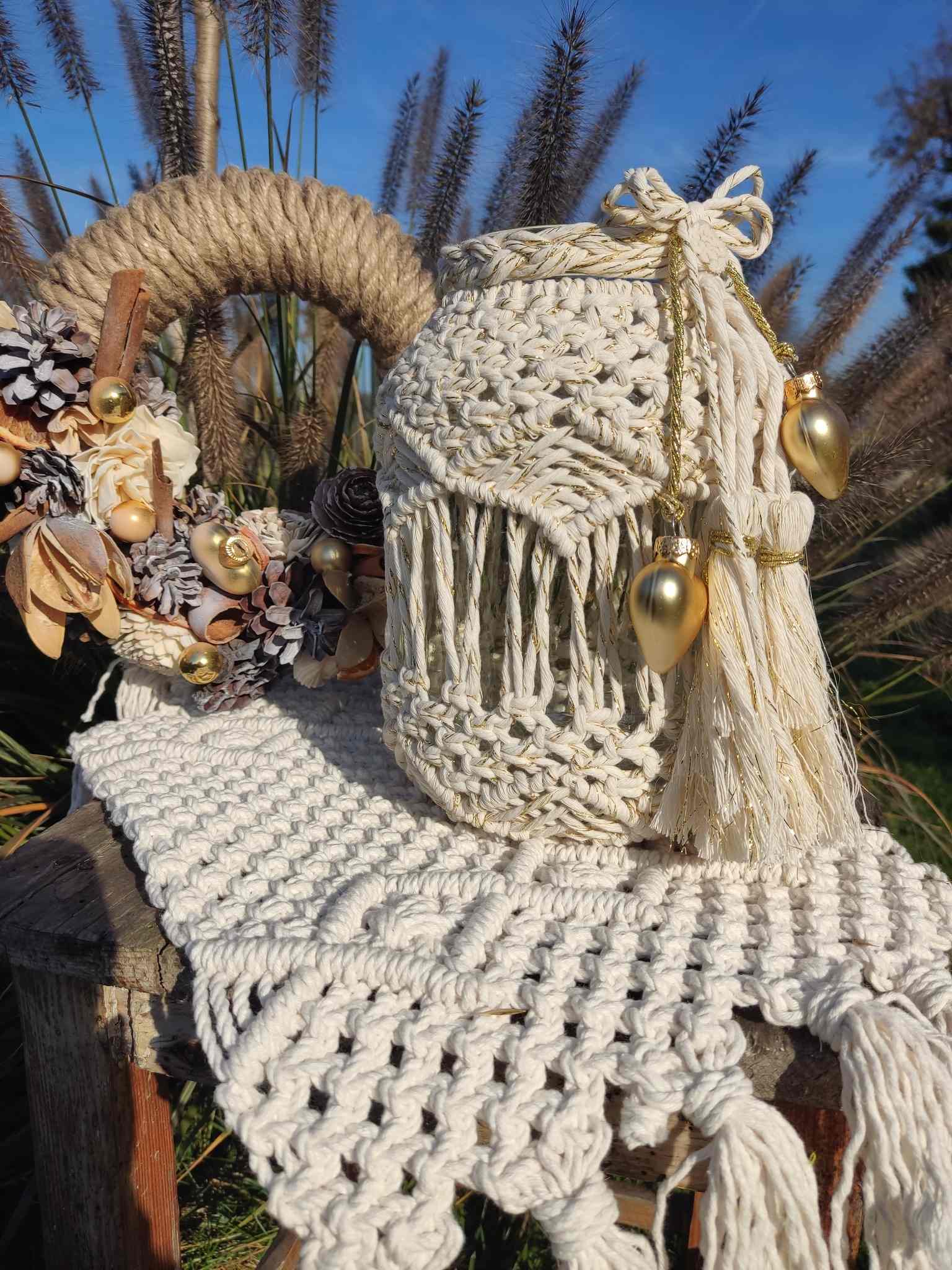 Świąteczny lampion GOLDEN BOHO HEART - DeasyArt – rękodzieło Boho, lampiony & dekoracje handmade