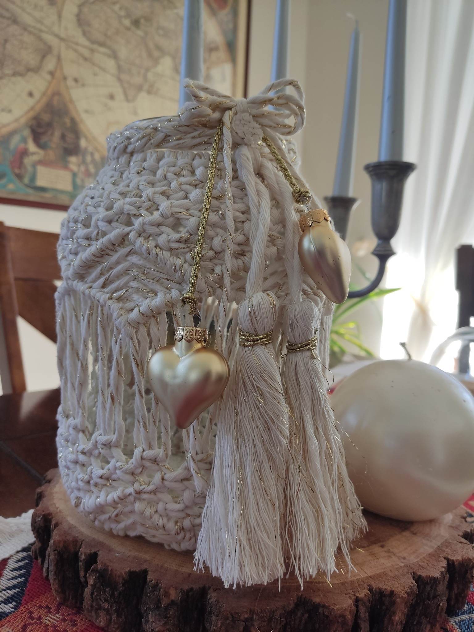 Świąteczny lampion GOLDEN BOHO HEART - DeasyArt – rękodzieło Boho, lampiony & dekoracje handmade