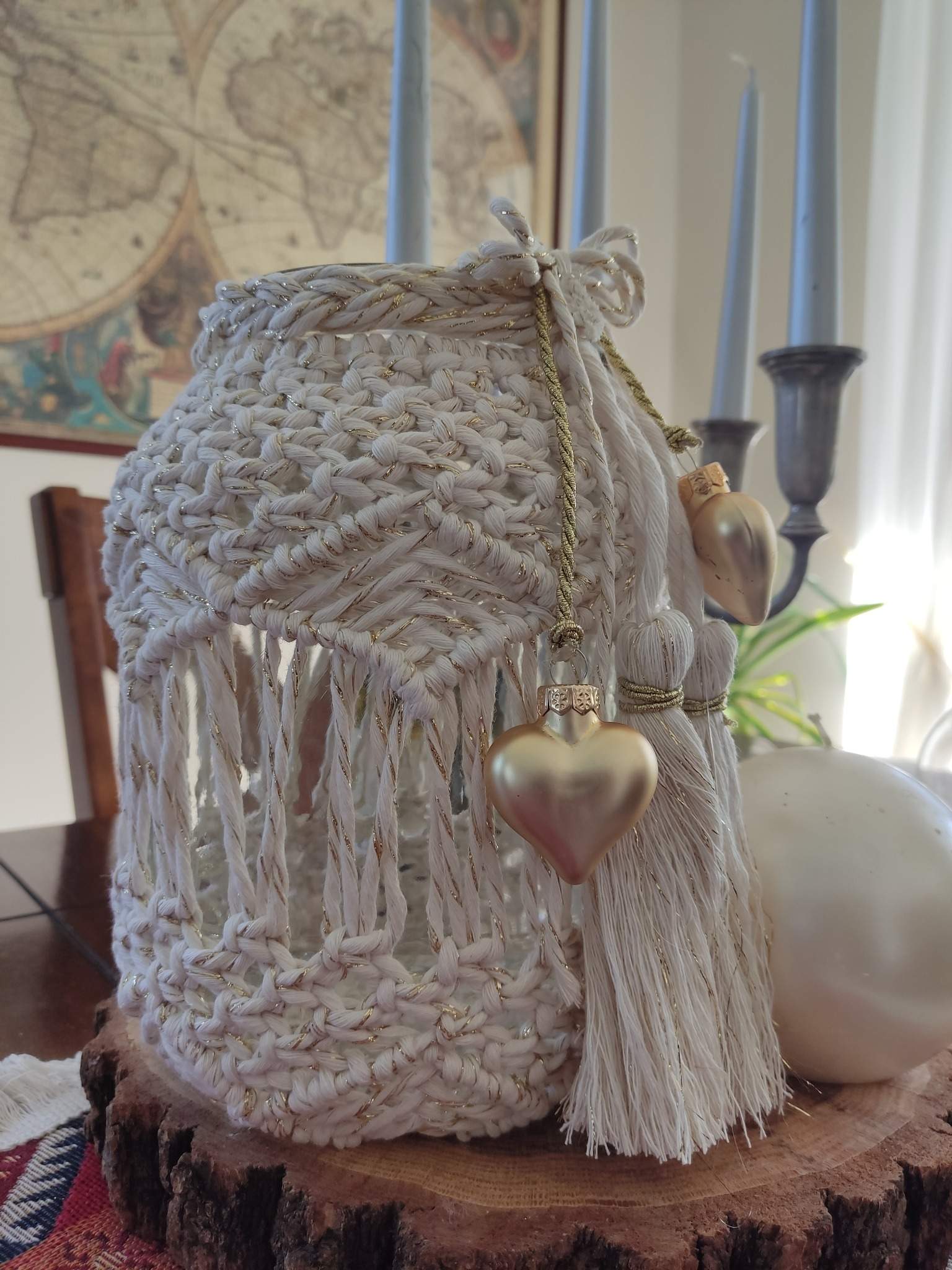 Świąteczny lampion GOLDEN BOHO HEART - DeasyArt – rękodzieło Boho, lampiony & dekoracje handmade