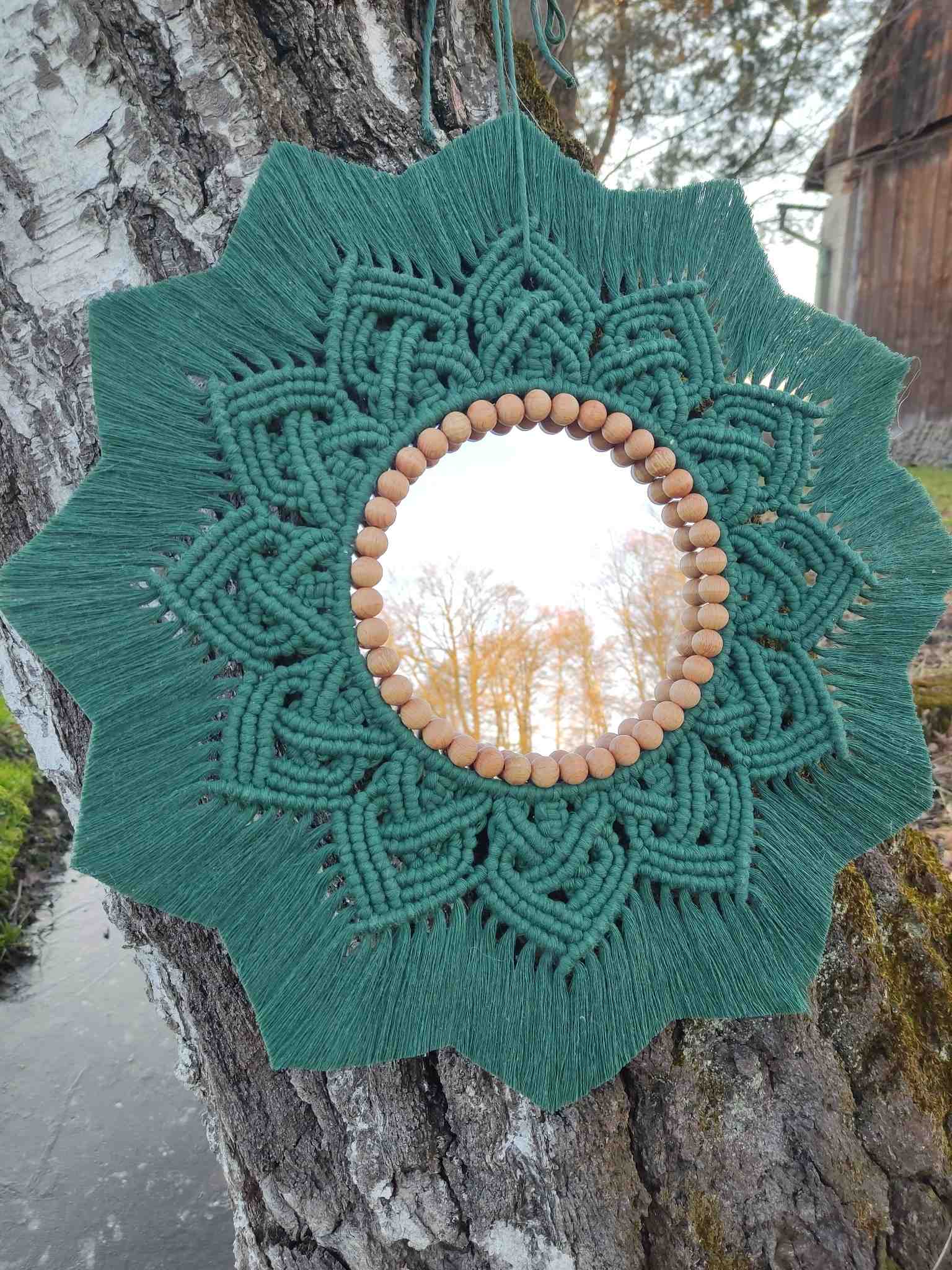 Lustro z mandalą SZMARAGDOWY OGRÓD - DeasyArt – rękodzieło Boho, lampiony & dekoracje handmade