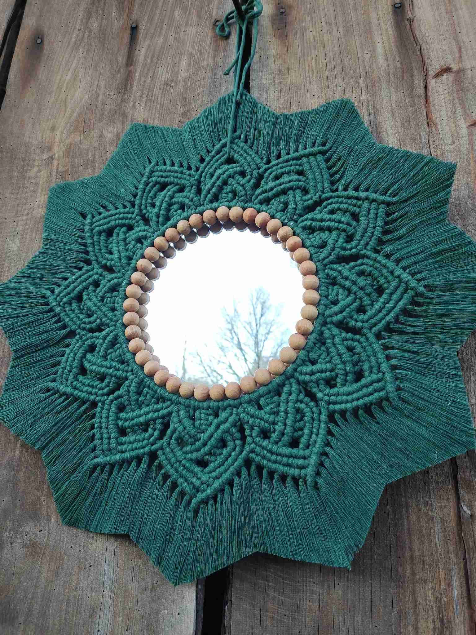 Lustro z mandalą SZMARAGDOWY OGRÓD - DeasyArt – rękodzieło Boho, lampiony & dekoracje handmade