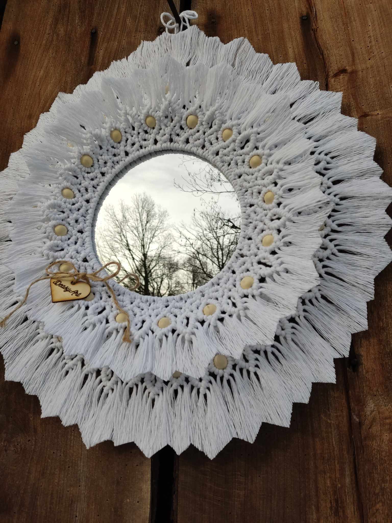 Lustro z mandalą ŚNIEŻNA HARMONIA  - DeasyArt – rękodzieło Boho, lampiony & dekoracje handmade