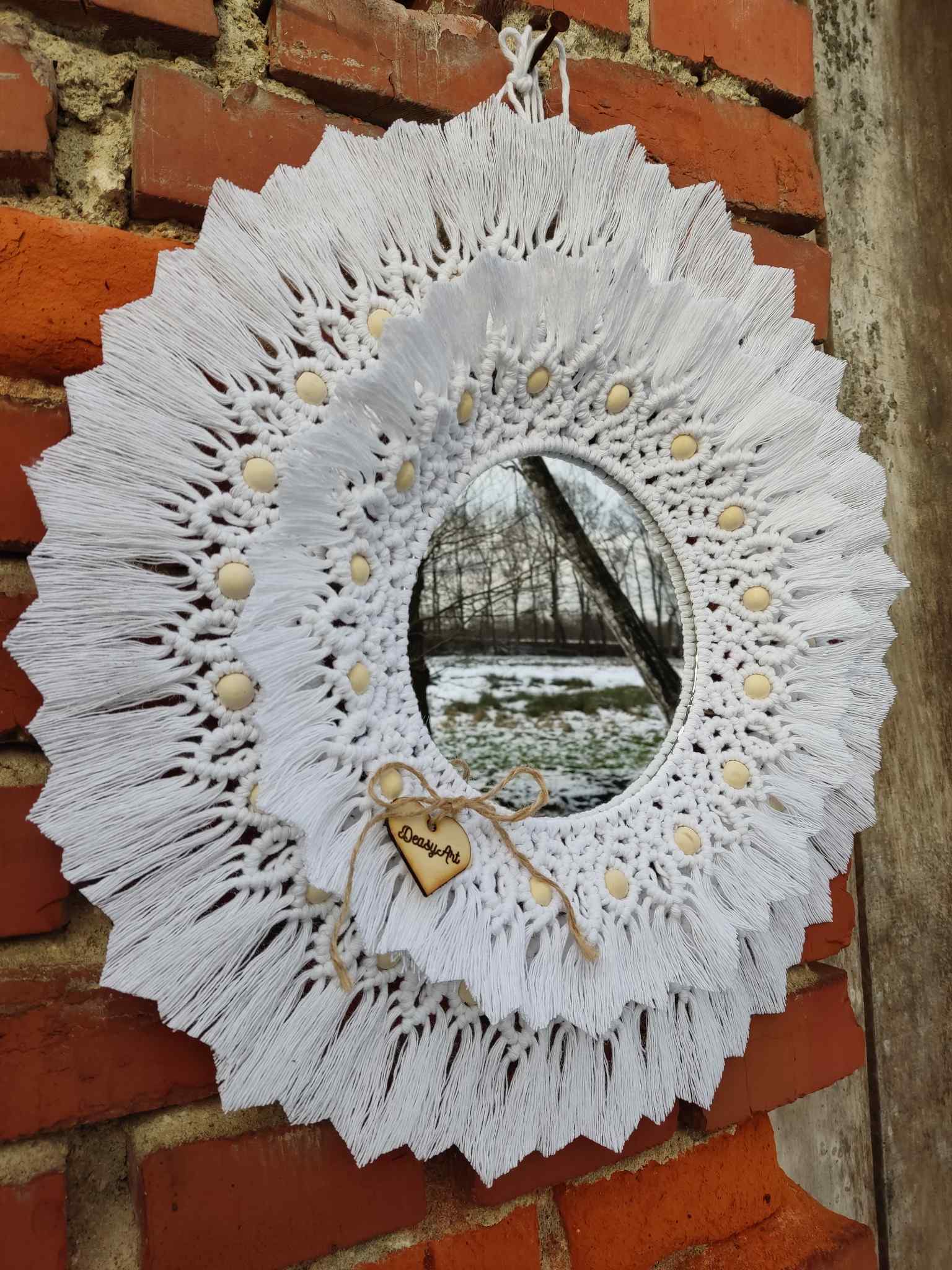 Lustro z mandalą ŚNIEŻNA HARMONIA  - DeasyArt – rękodzieło Boho, lampiony & dekoracje handmade