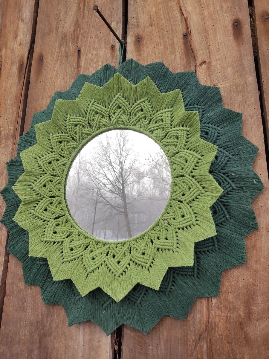 Lustro Makramowe „Leśna Mandala” - DeasyArt – rękodzieło Boho, lampiony & dekoracje handmade