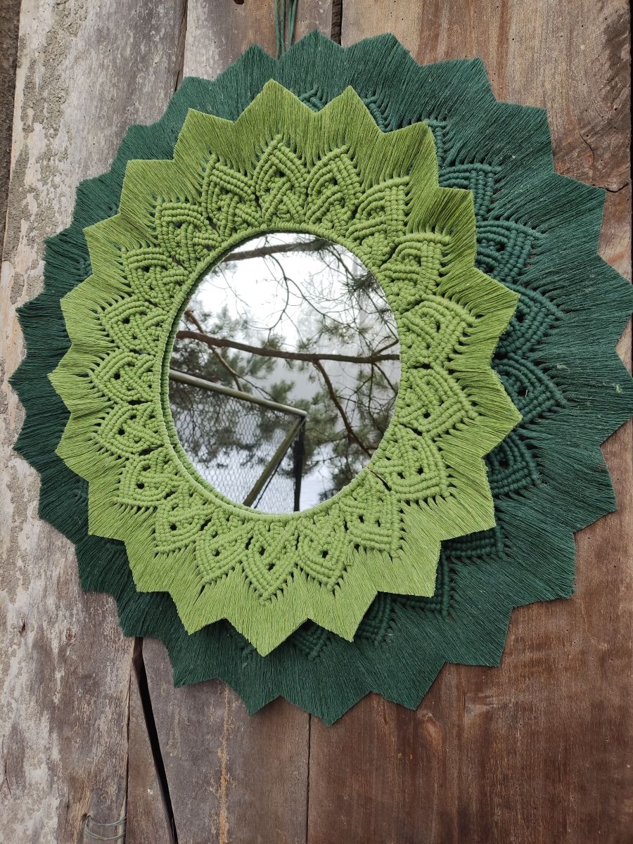 Lustro Makramowe „Leśna Mandala” - DeasyArt – rękodzieło Boho, lampiony & dekoracje handmade