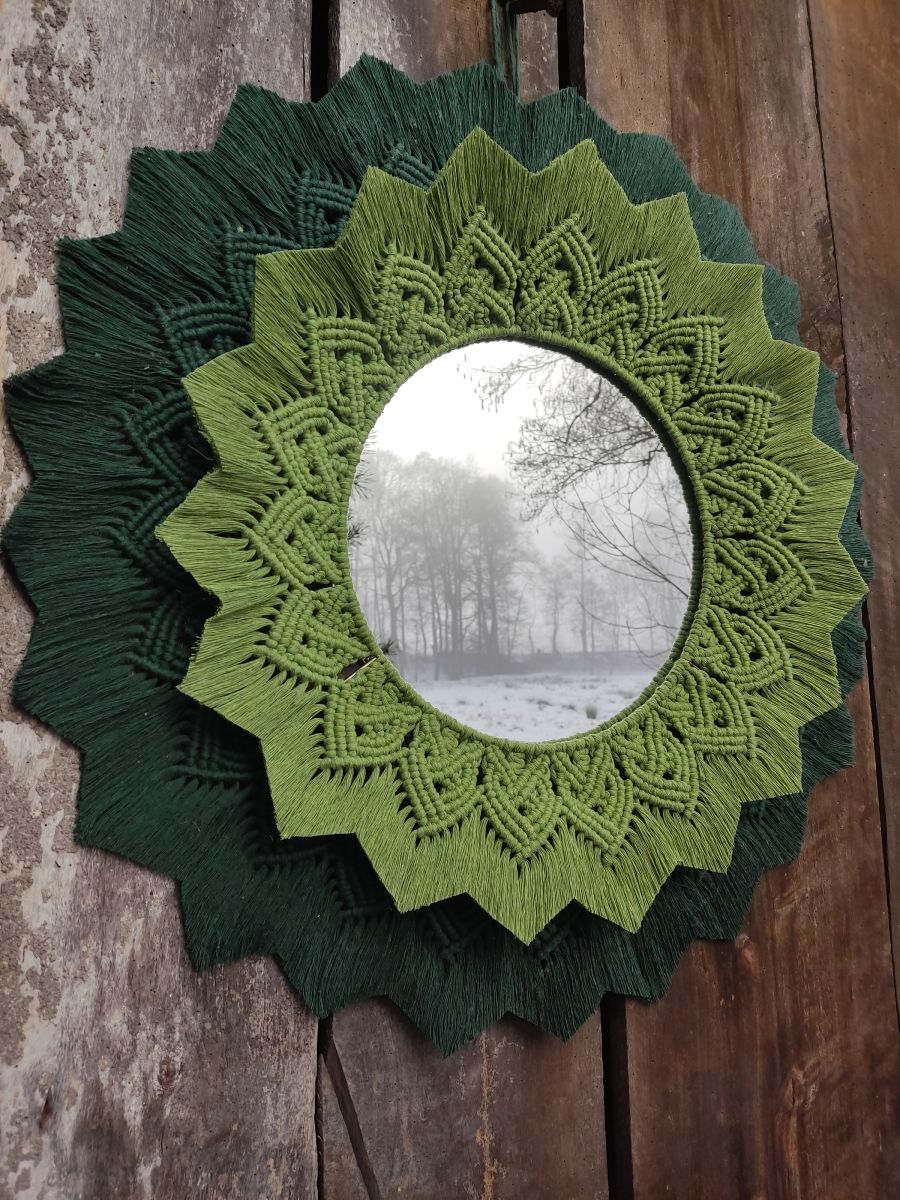 Lustro Makramowe „Leśna Mandala” - DeasyArt – rękodzieło Boho, lampiony & dekoracje handmade
