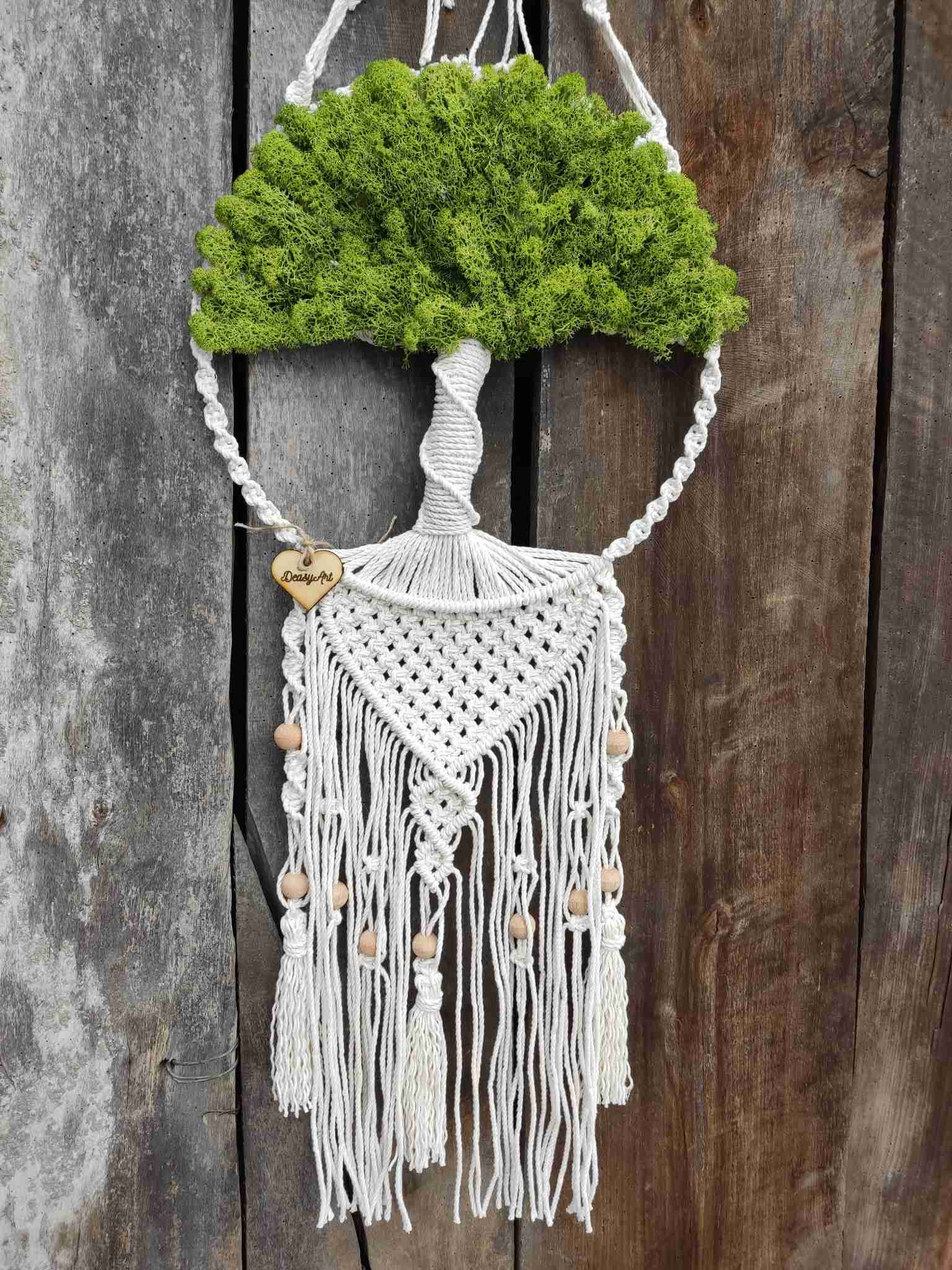 Makramowe drzewko z chrobotkiem LEŚNA HARMONIA  - DeasyArt – rękodzieło Boho, lampiony & dekoracje handmade